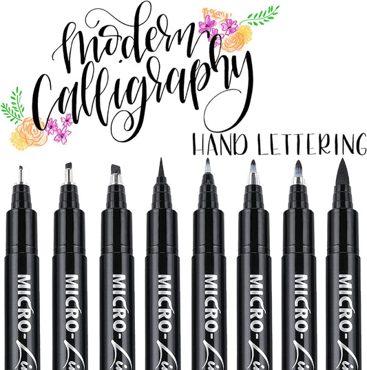 Dyvicl Hand Lettering Pens, Calligraphy Brush Pens Art Markers for Beginners Writing, Sketching, Drawing, Illustration, Scrapbooking, Journaling, Black Ink Pen Set, 8 Sizes