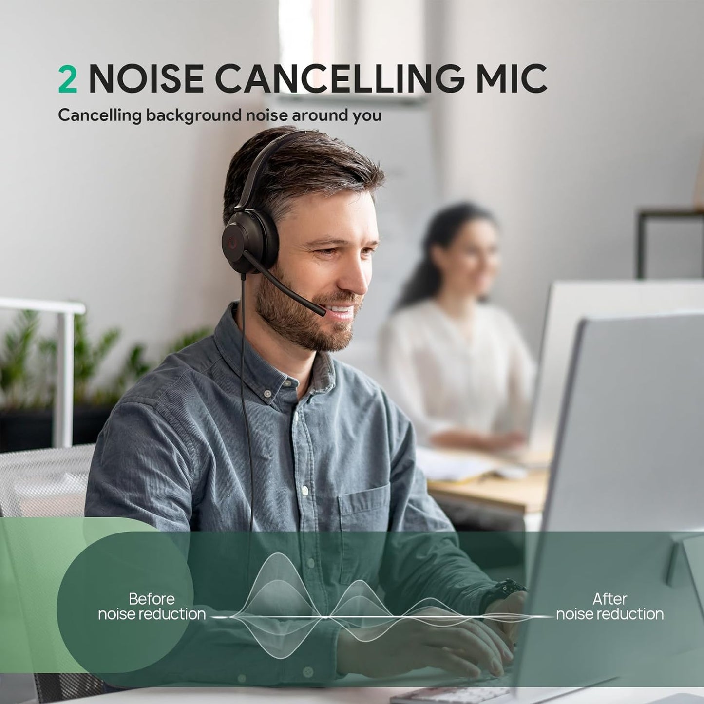 Yealink UH35 USB Headset with Microphone,Mono Wired Headset with Noise Cancelling Mic,Computer Headset Teams Certified,for Home Office Online Meeting Call Center, All Day Comfort