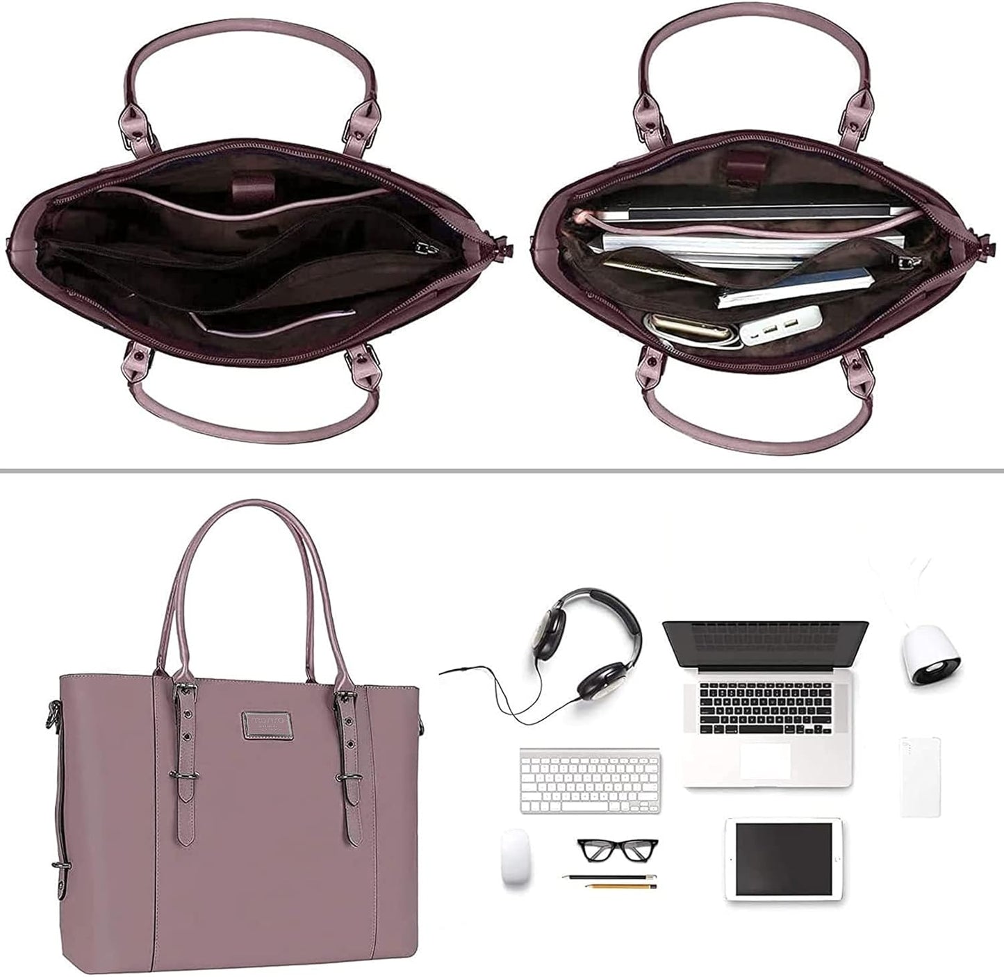 MOSISO PU Leather Laptop Tote Bag for Women, Waterproof Large Capacity Business Work Briefcase Shoulder Laptop Bag