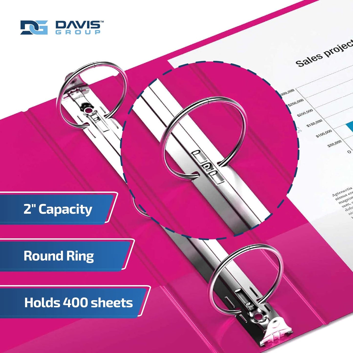 Easyview Premium 3-Ring Binders with Clear-View Covers and Round Rings, Binders for School or Office, 2 Inch, Pack of 6, Pink