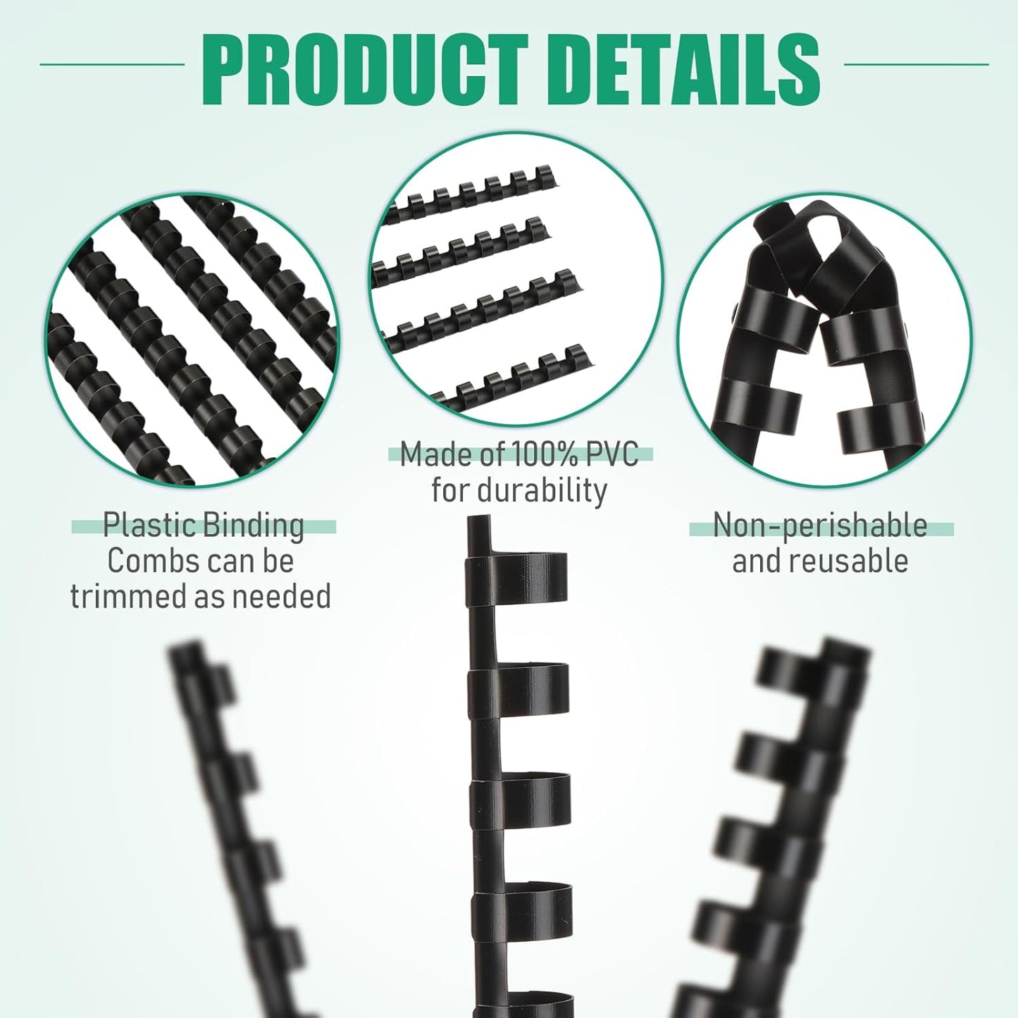 Maitys 300 Pcs Plastic Binding Combs Bulk 19 Ring Comb Spines Letter Size Spiral Binding for Notebook Calendar Picture(1/2 Inch,Black)