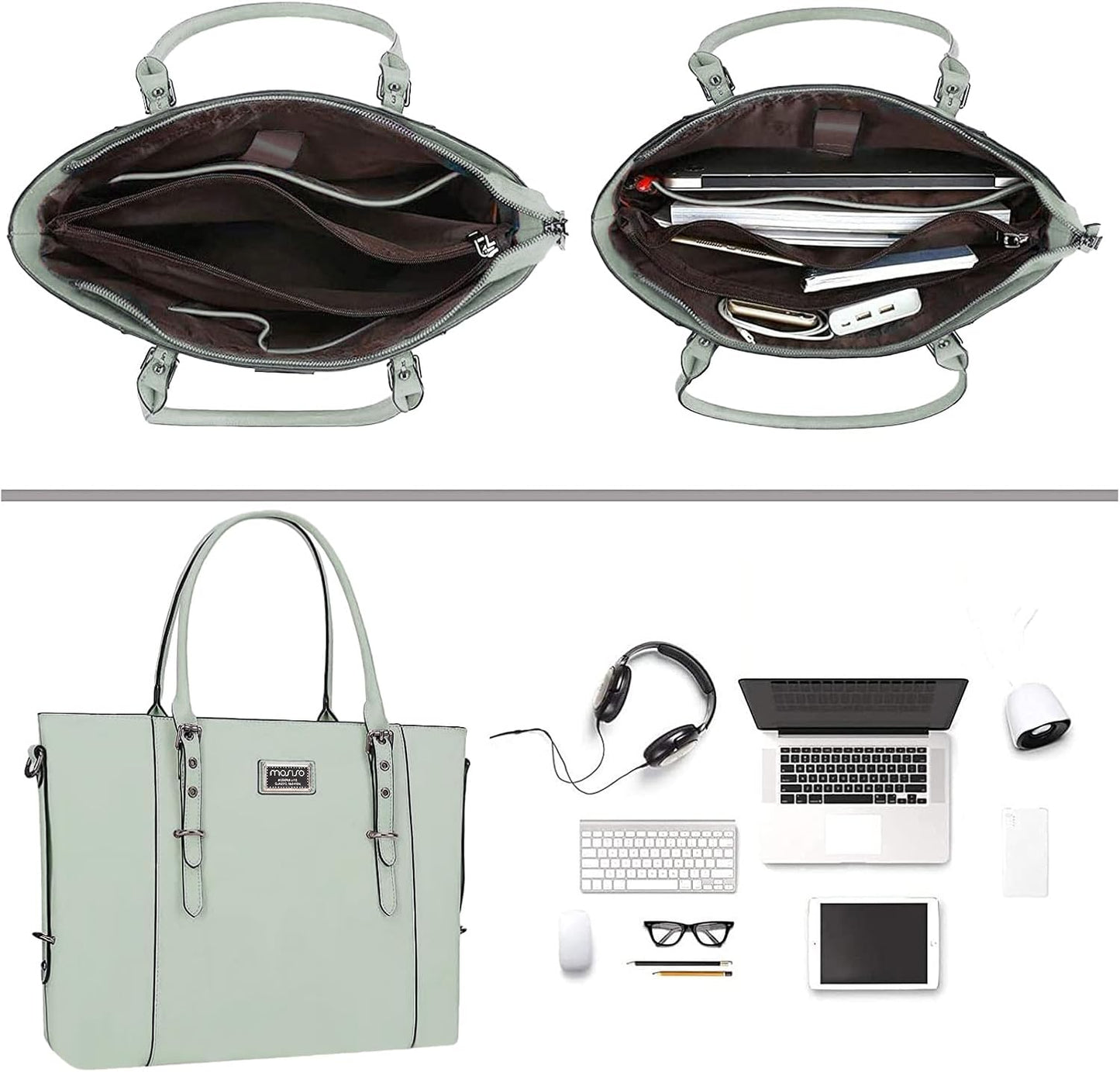 MOSISO PU Leather Laptop Tote Bag for Women, Waterproof Large Capacity Business Work Briefcase Shoulder Laptop Bag