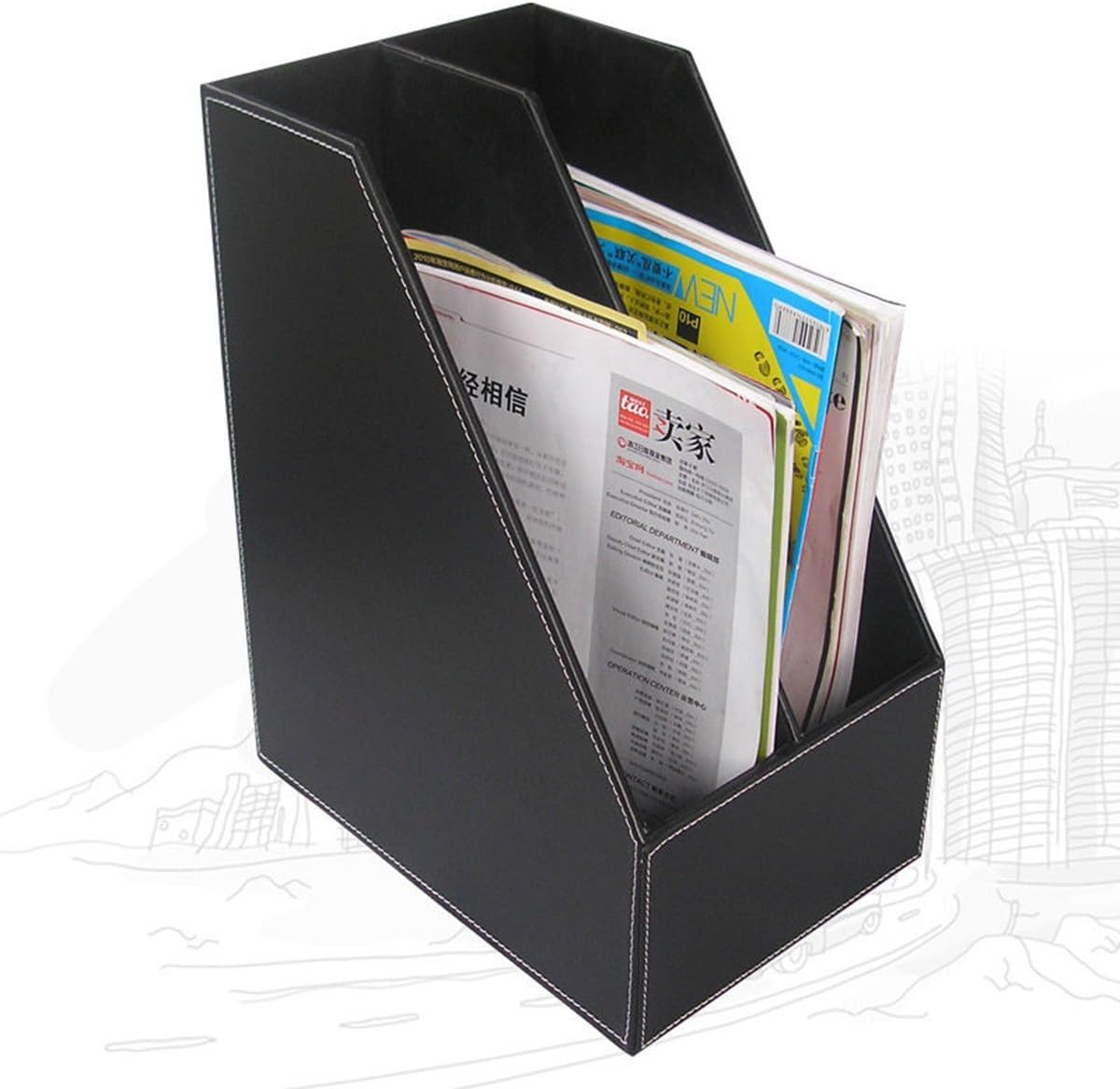 KINGFOM Office Desk Organizer Set 6 PCS Office Supply Synthetic Leather Desk Set Including Desk Organizer, Mouse Pad, File Cabinet, Document Holder, Crystal Holder and Tissue Box Holder (T02H)