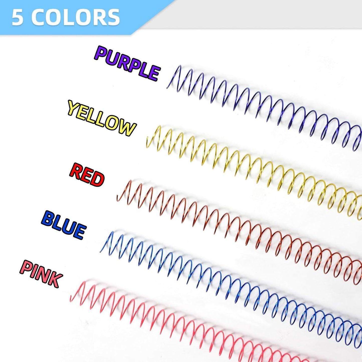 RAYSON 15.9mm Spiral Wire Coil Binding, 3:1 Pitch, 5/8" Metal Coils Spiral Binding 140 Sheets Capacity, Multicolor Color & Pack of 100