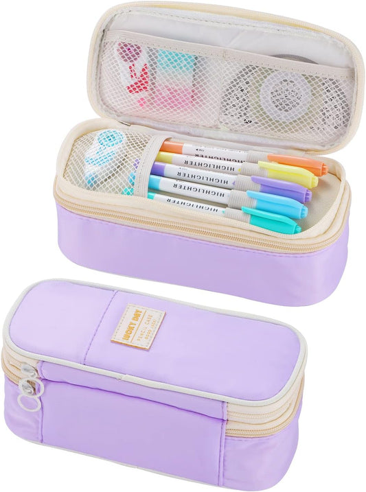 Dugio Big Pencil Case for Girls Organizer Pencil Bag with Zipper Pencil Pouch for School Teens Kids Aesthetic Large Pencil Pouch Purple