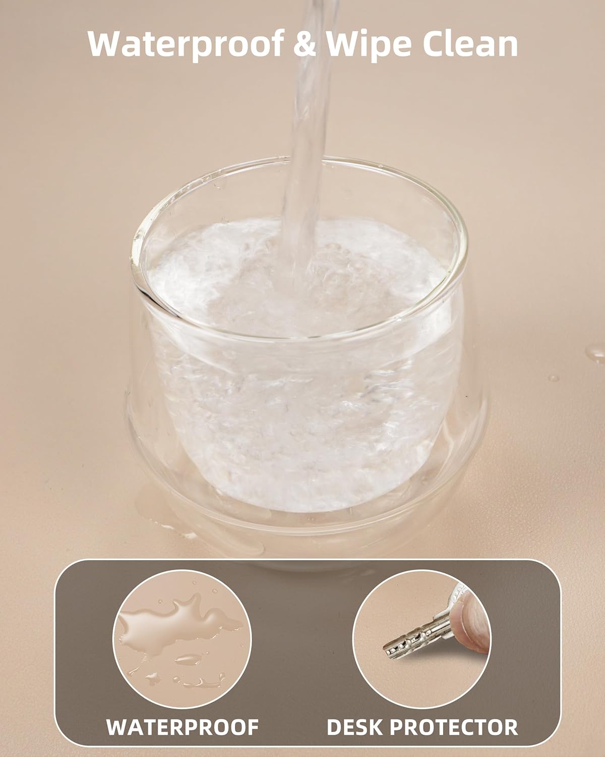 Extra Large Desk Pad Mat - Waterproof Mouse Pad & Desk Protector, Non-Slip XXL PU Leather Gaming Mat for Keyboard/Mouse, Stitched Edge with Ergonomic Support, 47.2"x23.6" (Beige)