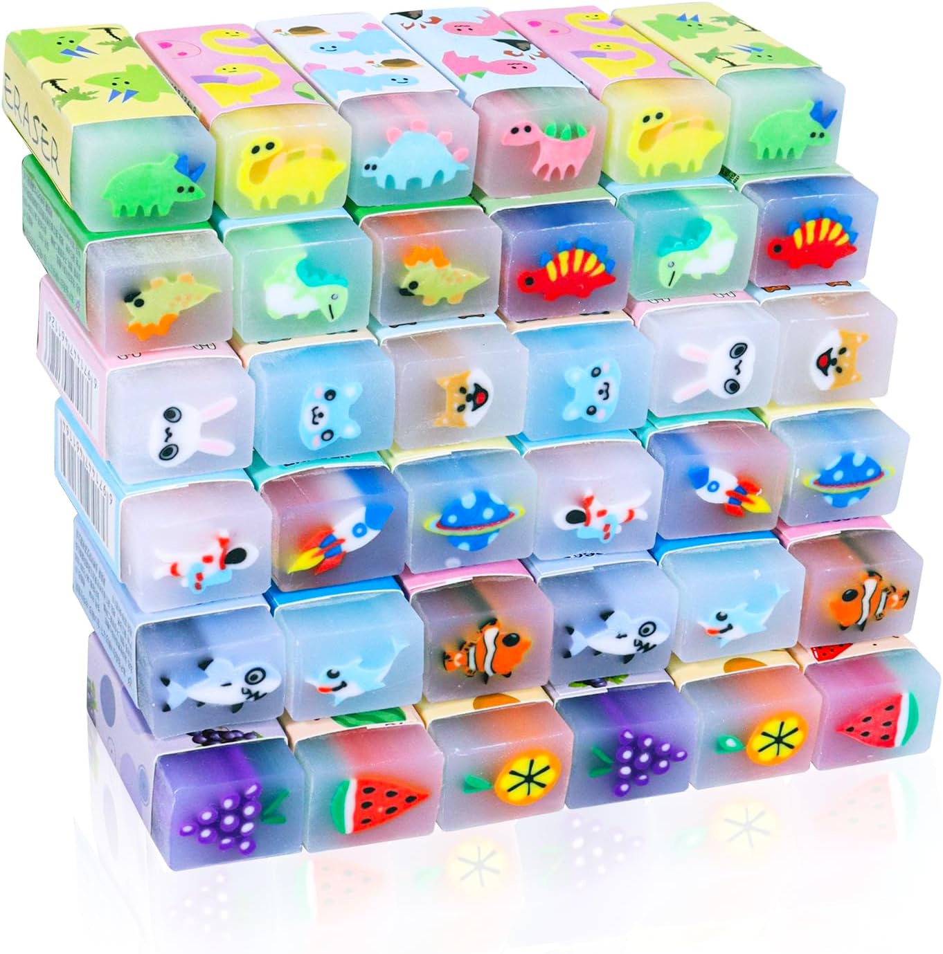 100PCS Cute Animal Erasers for Kids, Count Bulk Pack, Assorted Designs, Back to School Supplies
