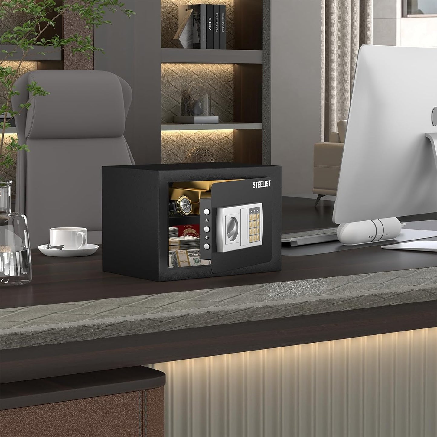 0.8 Cubic Fireproof Waterproof Safe, Security Digital Box with Removable Shelf, Cash Box for Home, Fireproof Safe for Documents, Jewelry, Gun, Valuables, Safety Box, Black