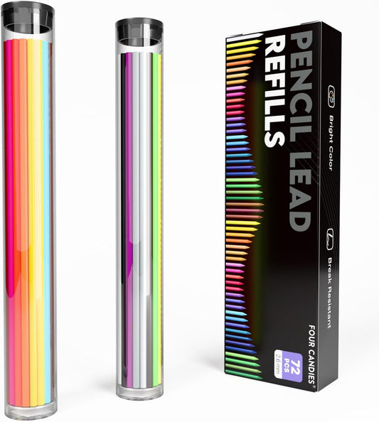 Four Candies 2.6MM Color Lead, Mechanical Colored Pencils Leads, 36 Color Pencils Refills, Assorted Colored Leads 72 PCS