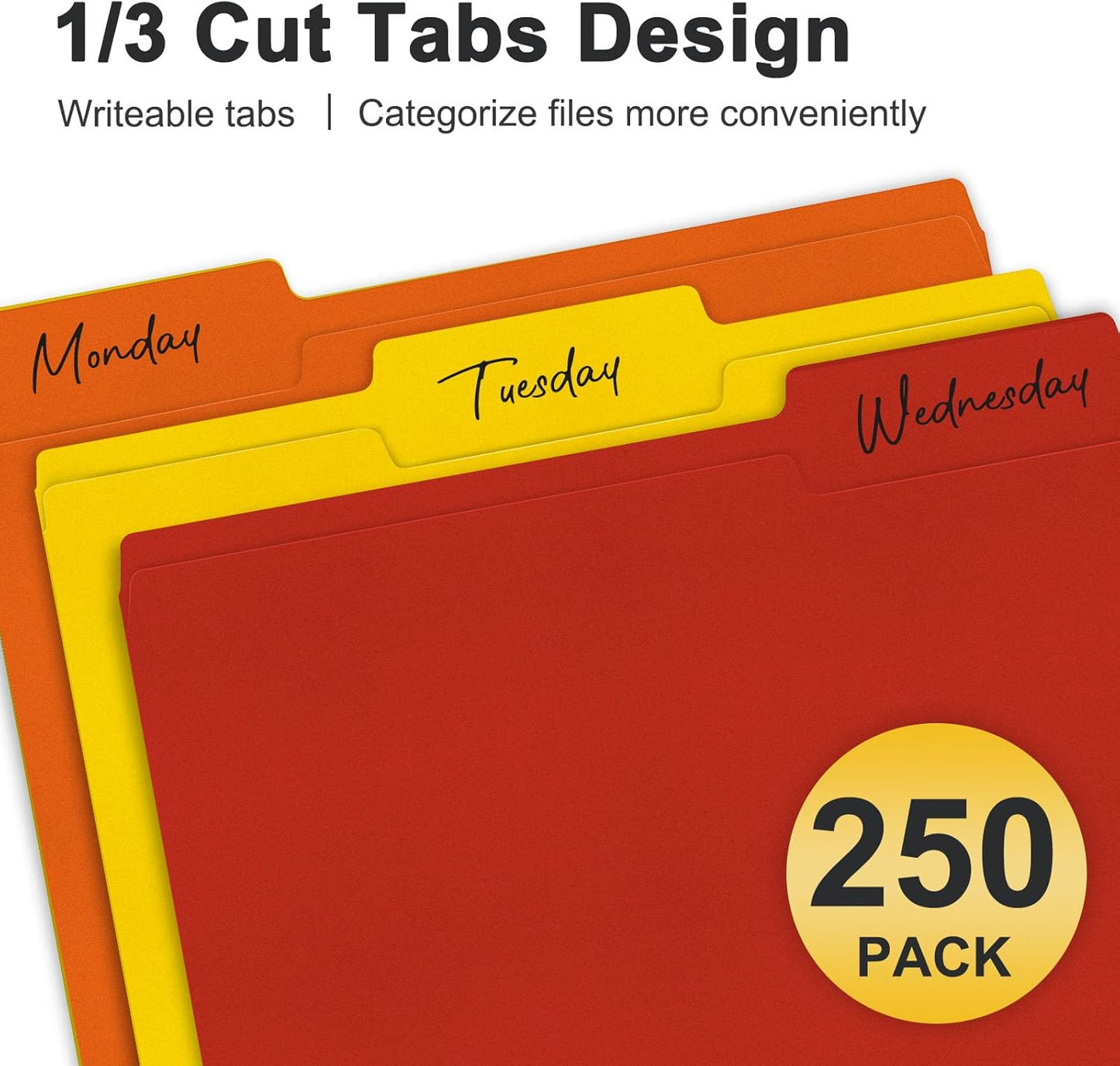 ViVin File Folder, 250 Pack Colored File Folders with 1/3-Cut Tabs, Fits 8.5 * 11 Letter Size Paper, Manilla Folders for Home Office School Documents(Assorted)