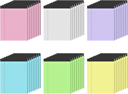 Colored Legal Pads, Yellow Legal Pads 8.5 x 11, 48 Pack Note Pads 8.5 x 11 Wide Ruled, Notepads 8.5 x 11 with Sturdy Back, Perforated Writing Paper Pads, Colored Lined Pads for Office, School, Home