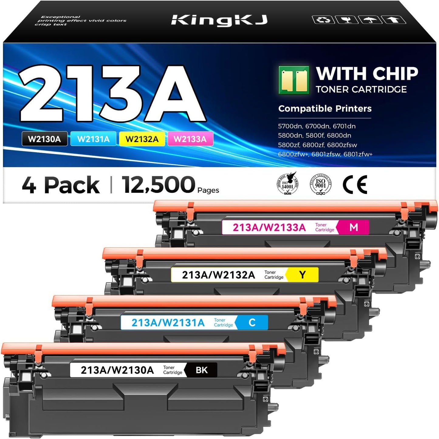 213A Toner Cartridge 4-Pack Set with Chip Replacement for HP 213A 213X W2130X W2130A Compatible for HP Color Laserjet Enterprise 5700dn MFP 5800dn 6700 6701dn 6800 6801dn Laser Printer Ink Black Color