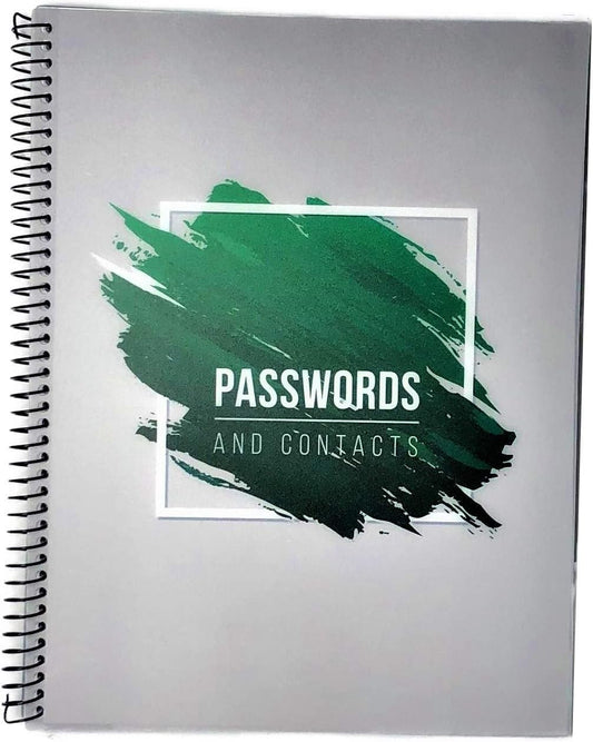 RE-FOCUS Password Book with Alphabetical Tabs 10"x7.5" Spiral Bound Credentials keeper Saves All Internet Login Details (Green)