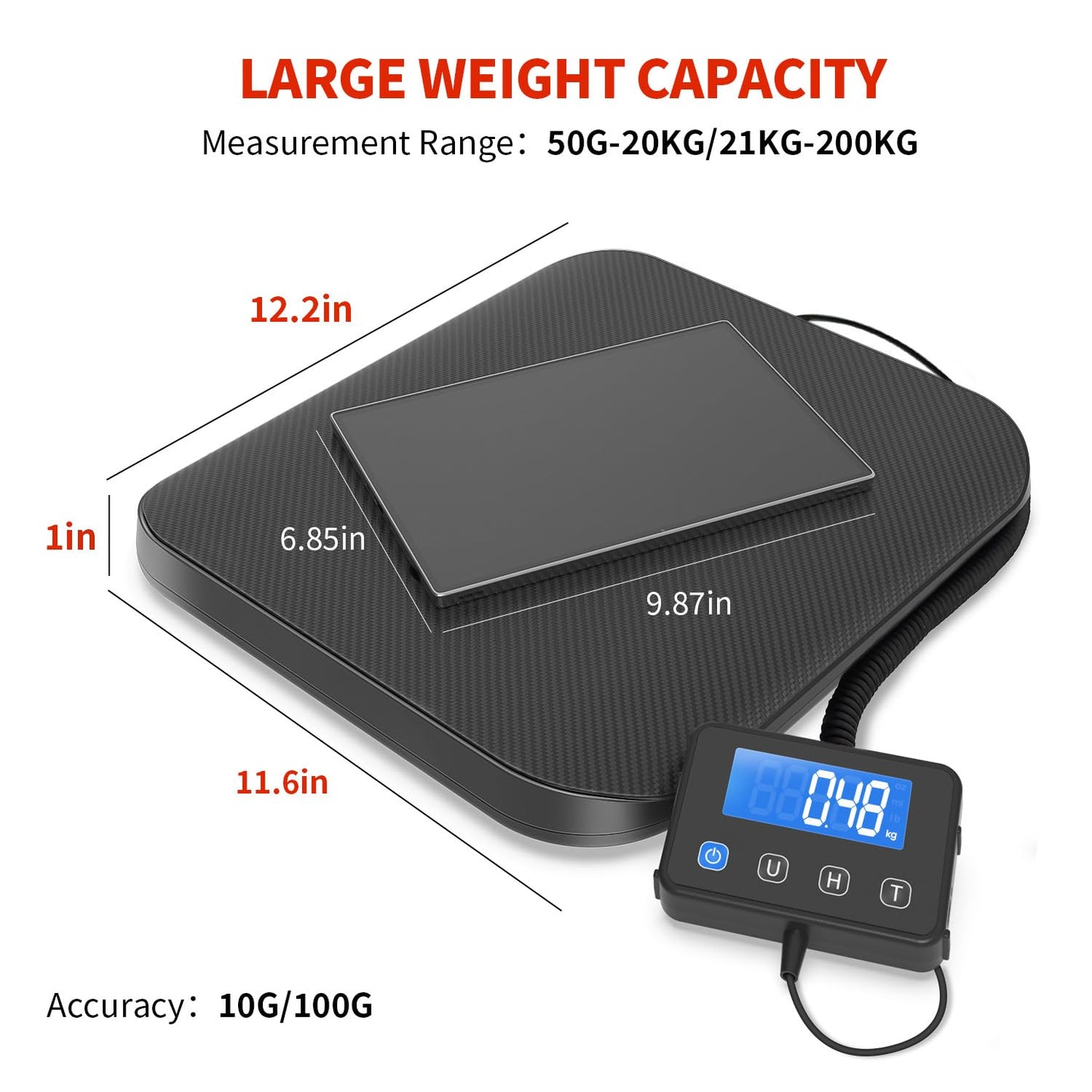 KKZ Shipping Scale, 440 LB Heavy Duty Postal Scale for Packages, Large Mailing Scale for Postage, Industrial, Small Business, Laundry, Warehouse, Carbon Fibre