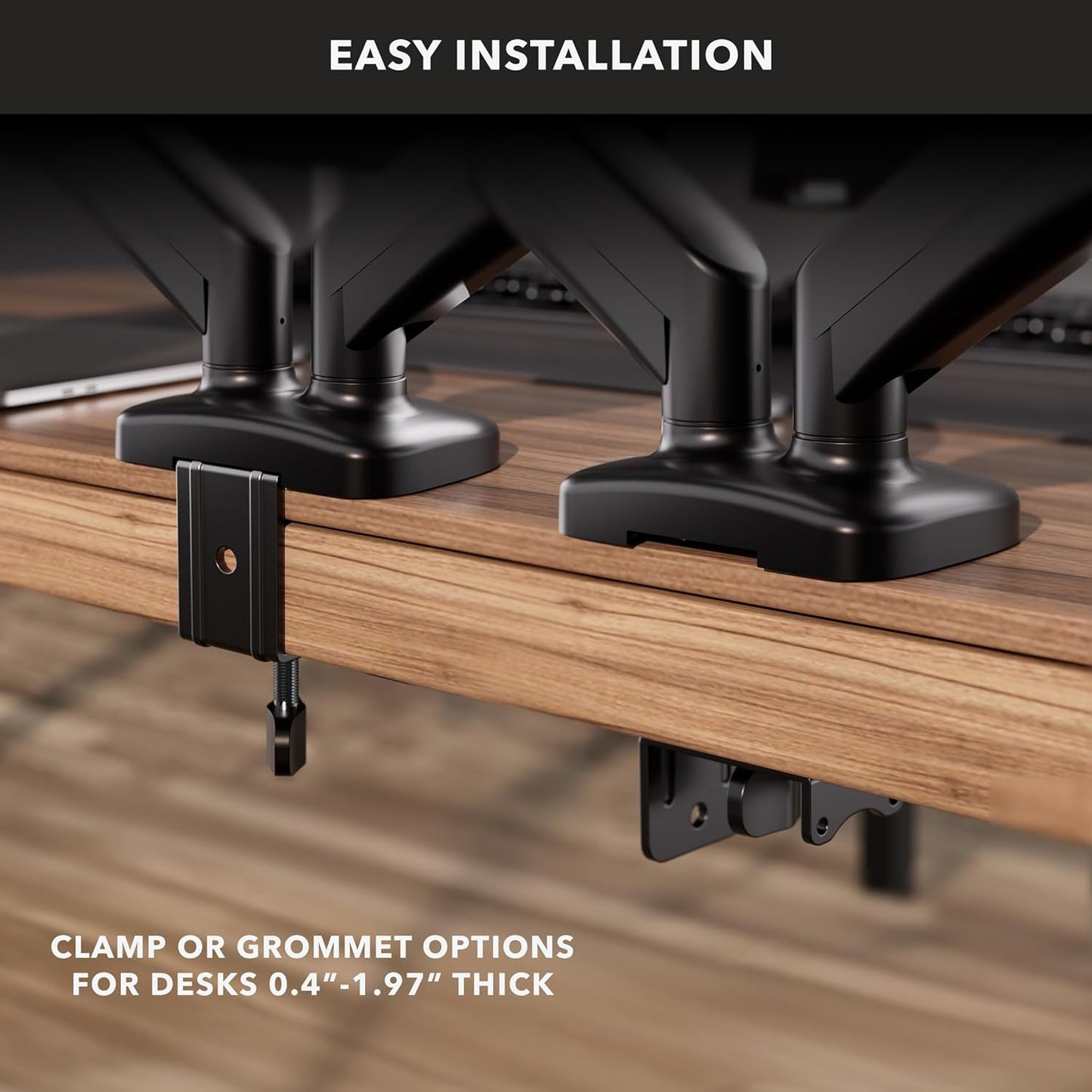 Mount-It! Dual Monitor Desk Mount – Full Motion Gas Spring Arms, Fits 13 to 32 Inch Screens, Holds 17.6 lbs per Arm, Dual Monitor Stand, VESA Mount, C-Clamp & Grommet Base