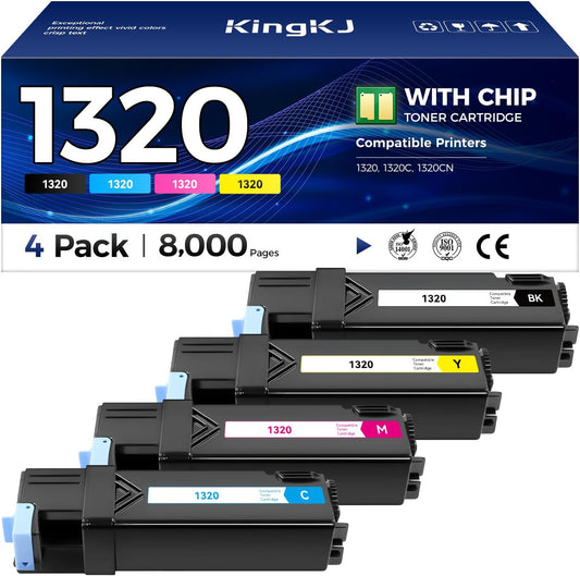 1320 1320C 1320CN Toner Cartridge Set 4-Pack Replacement for Dell 1320C 310-9058 310-9060 310-9062 310-9064 KU052 KU053 KU054 KU055 Toner Compatible with Dell Color 1320 1320C 1320CN Laser Printer Ink