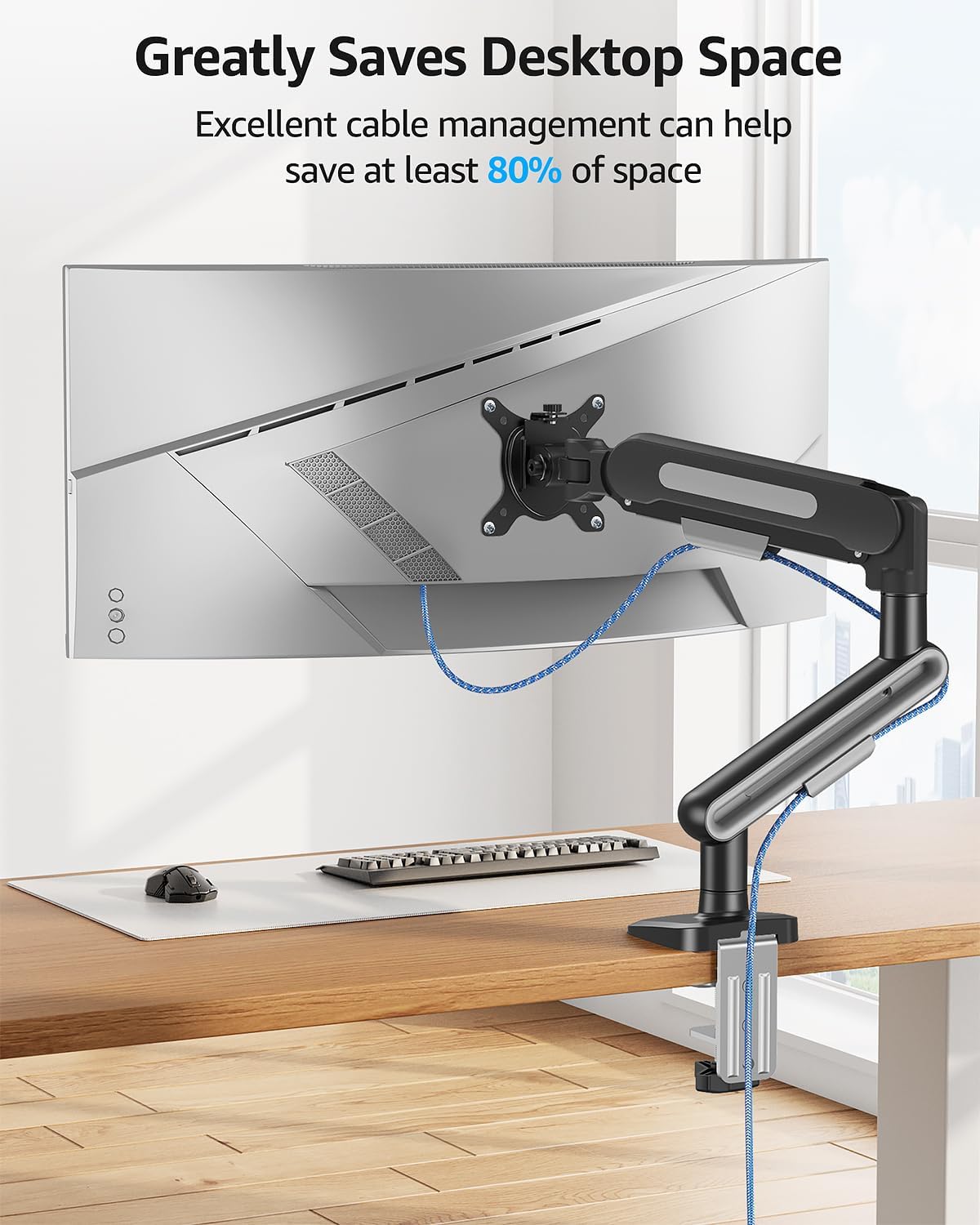 MOUNTUP Single Monitor Desk Mount for 4.4-26.5lbs, Heavy Duty Monitor Arm for 39 37 34 32 27inch, Full-Motion Monitors Stand, Height Adjustable Gas Spring Monitors Arm with C-Clamp＆Grommet Base