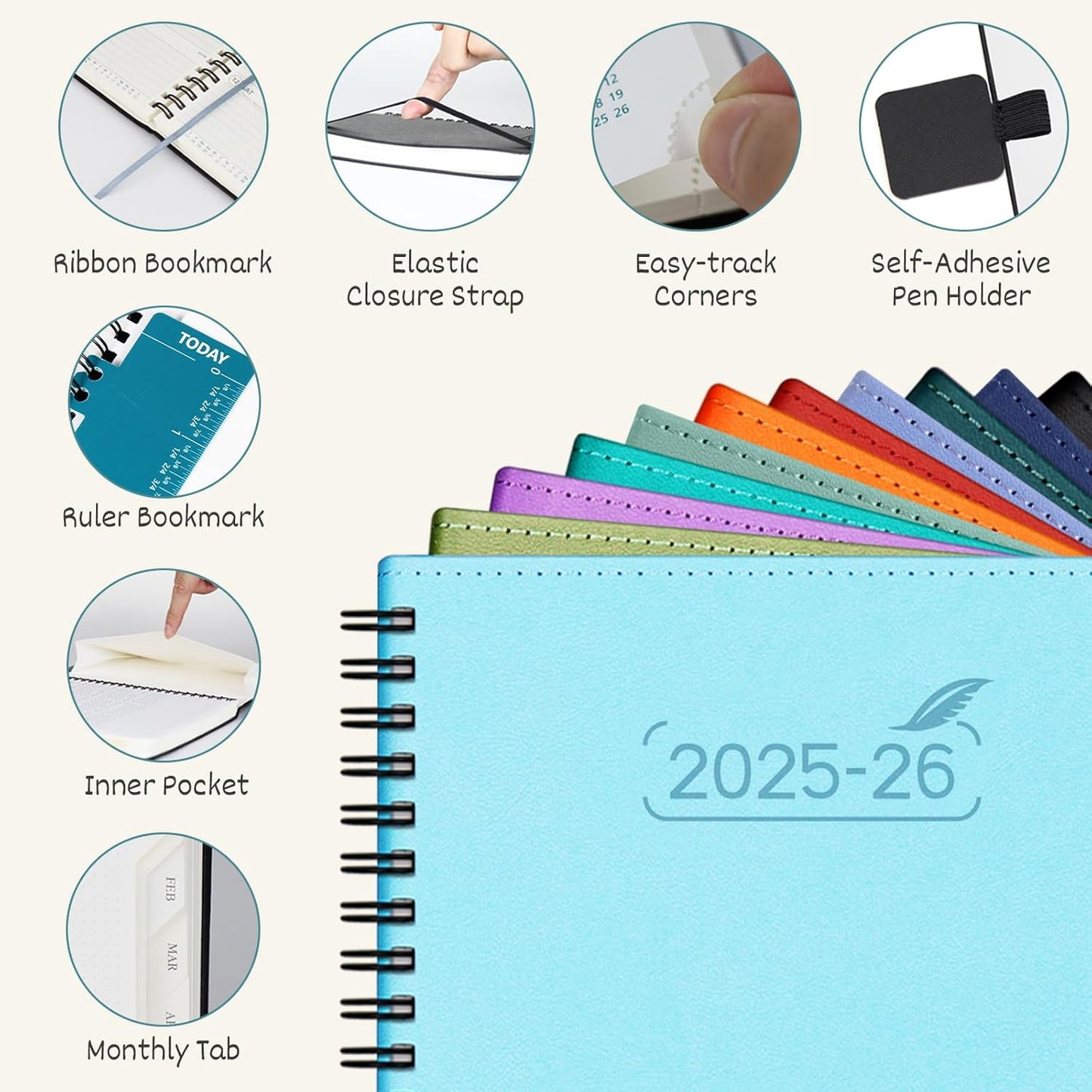 BEZEND Planner 2025-2026 Weekly and Monthly, 8.5" x 11" Academic Calendar (Jul 25-Dec 26) Vertical Daily Appointment with Hourly Timeslot & Monthly Tab, Spiral, PU Leather Softcover - Lavender