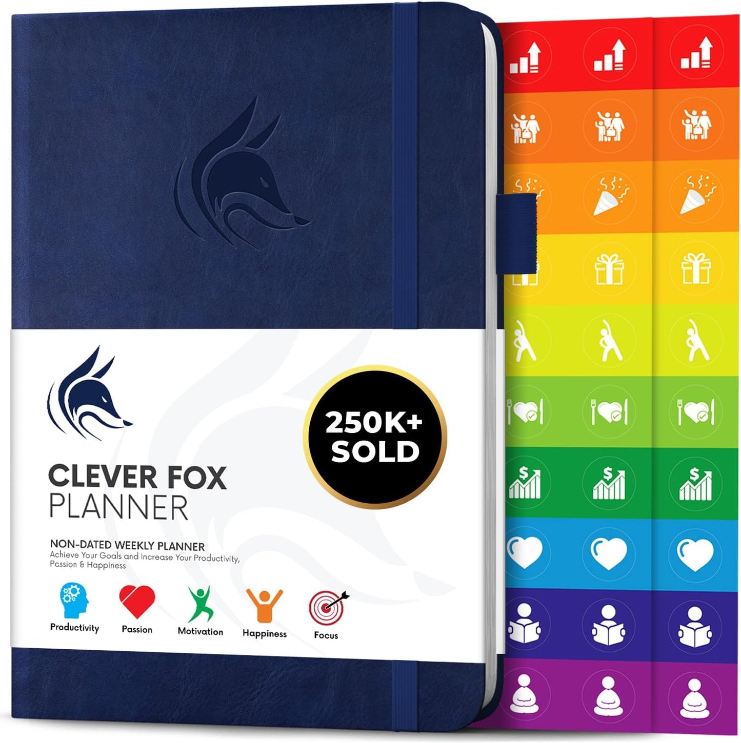 Clever Fox Planner – Undated Weekly & Monthly Planner for Productivity, Time Management & Goals – Organizer Journal – A5 (Dark Blue)