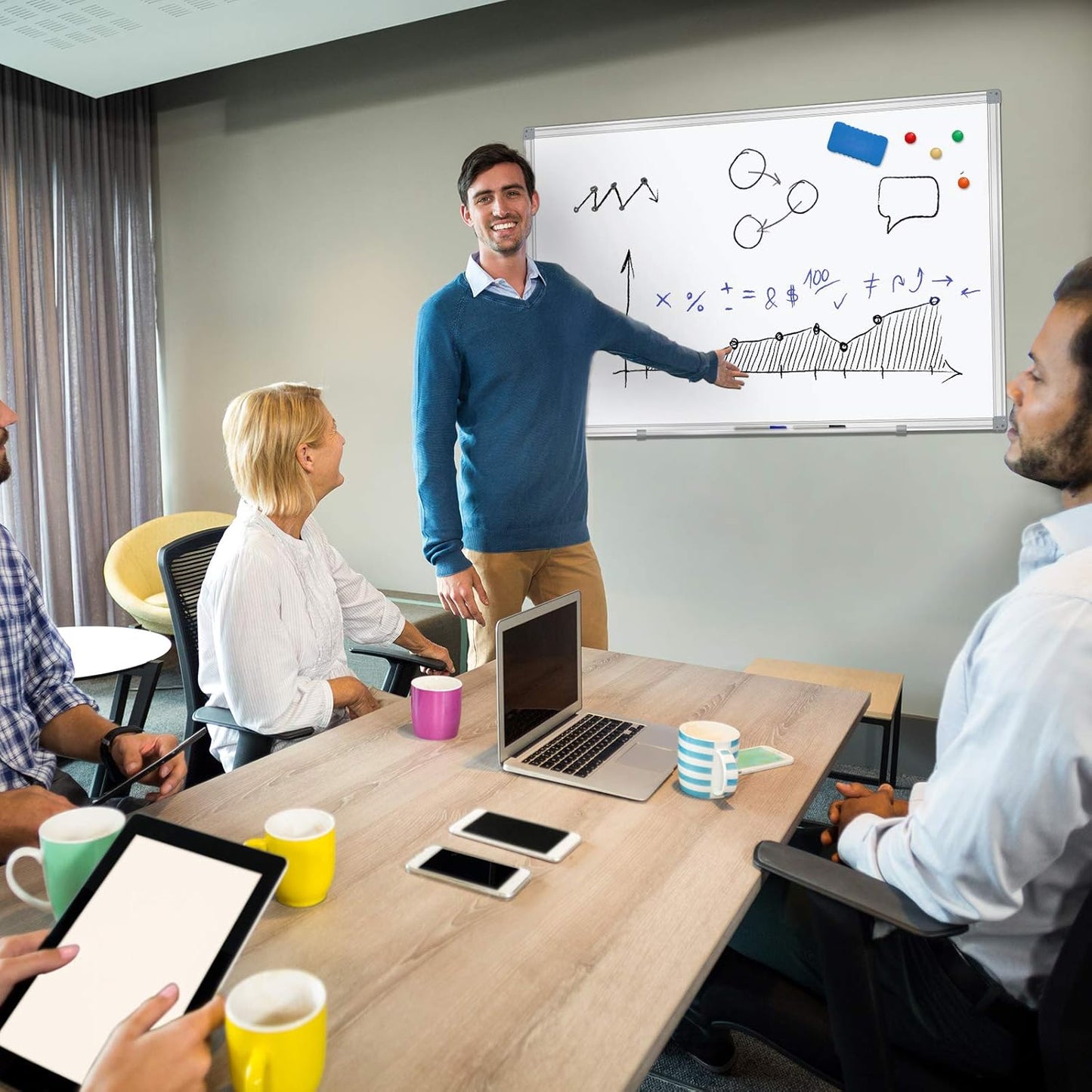 H-Qprobd White Board 36" x 24" Dry Erase Board for Wall Whiteboard 3' x 2' (2 Pack) Magnetic Presentation Board with Long Pen Tray, Wall-Mounted White Boards for Home, Office and School