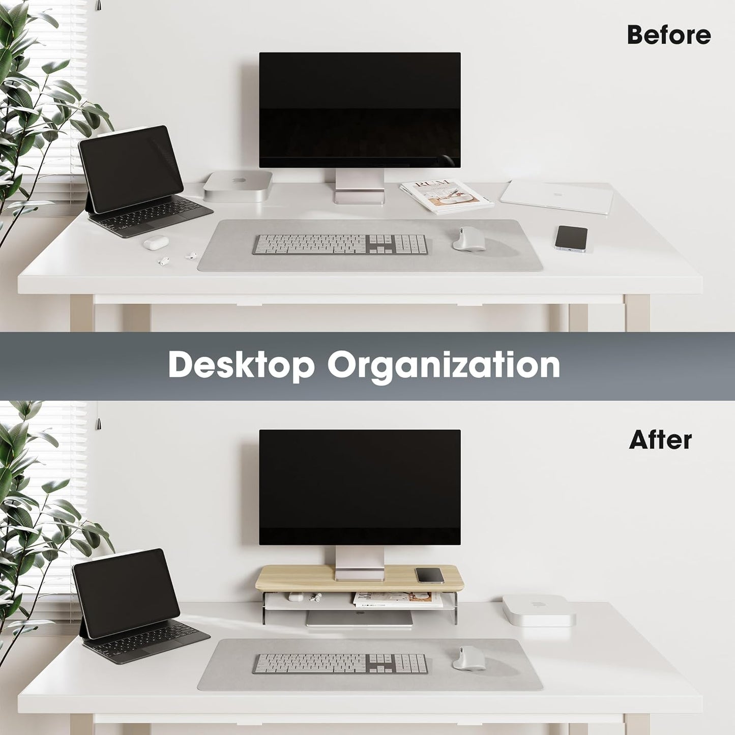 Fenge Acrylic Monitor Stand Riser, 23.6 Inches Monitor Stand with Metal Storage, 2 Tier Acrylic Computer Riser for Desk, Clear Laptop Stand for PC, Laptop, Printer, TV