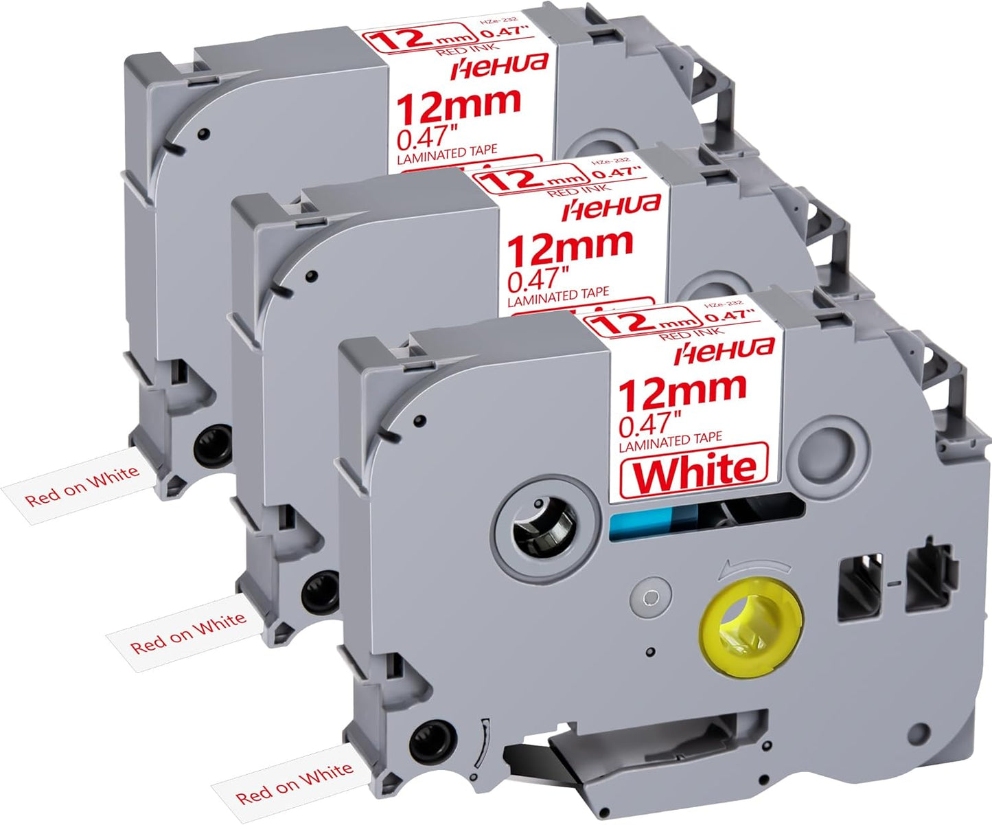 Hehua Tze Tz Tape 12mm 0.47 Laminated White Compatible for Brother P-Touch TZe-232 TZe232 TZ-232 TZ232 Tape for Ptouch PT D210 D200 D220 D610 H110, 1/2'' x 26.2ft Red on White, 3 Pack