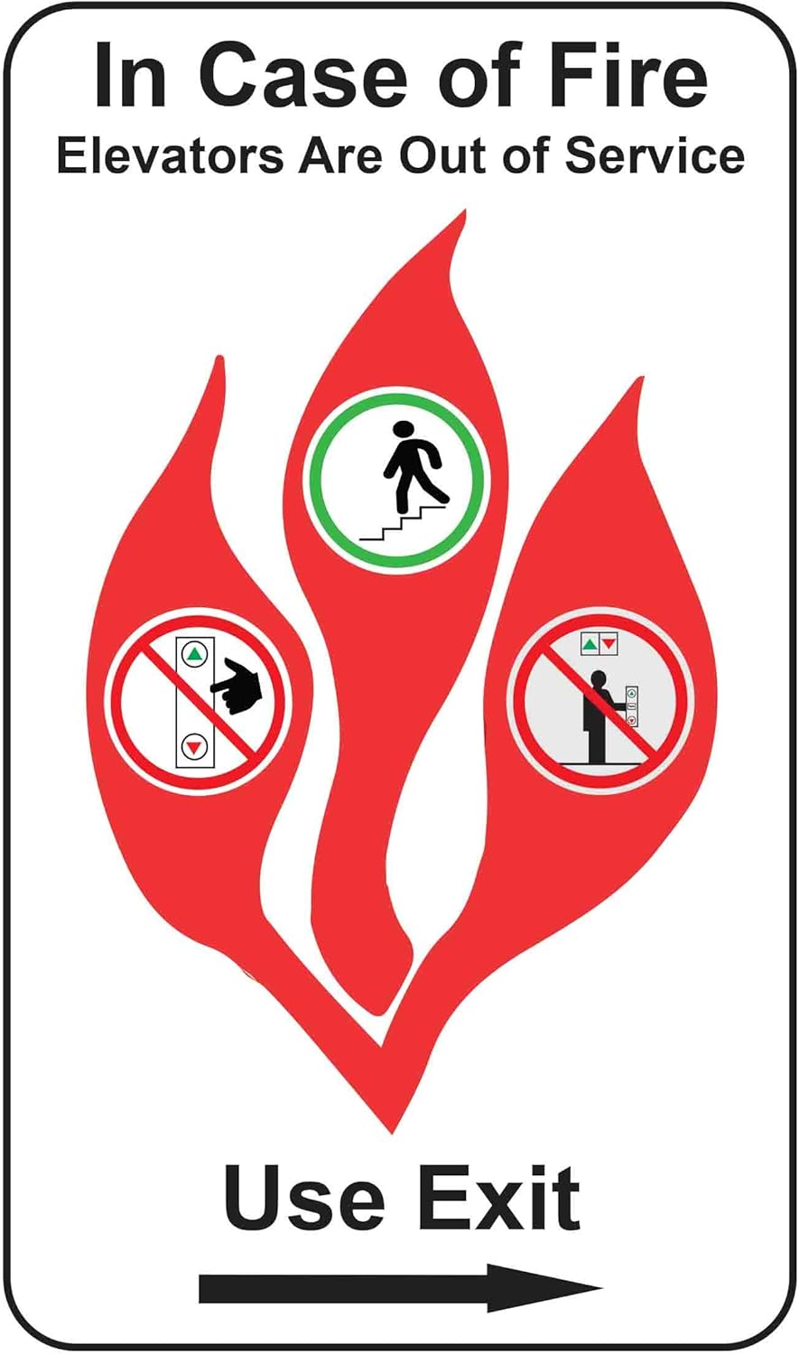 in Case of Fire Do Not Use Elevators Use Stairway Sign for Public Safety, Meet Fire Safety Codes, 8 inches x 5 inches 0.06” Heavy Duty Commercial Plastic, Indoor/Outdoor (No Mounting Holes)