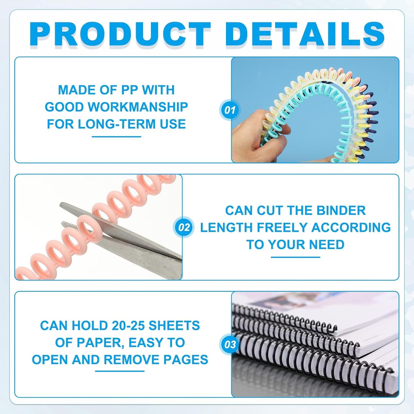 PATIKIL 8.5mm(0.3") Spiral Binder Ring,10 Pcs 30 Rings 25 Sheet Capacity Comb Binding Spines for Binding Paper Sheets Notebook Calendar Picture Album, White