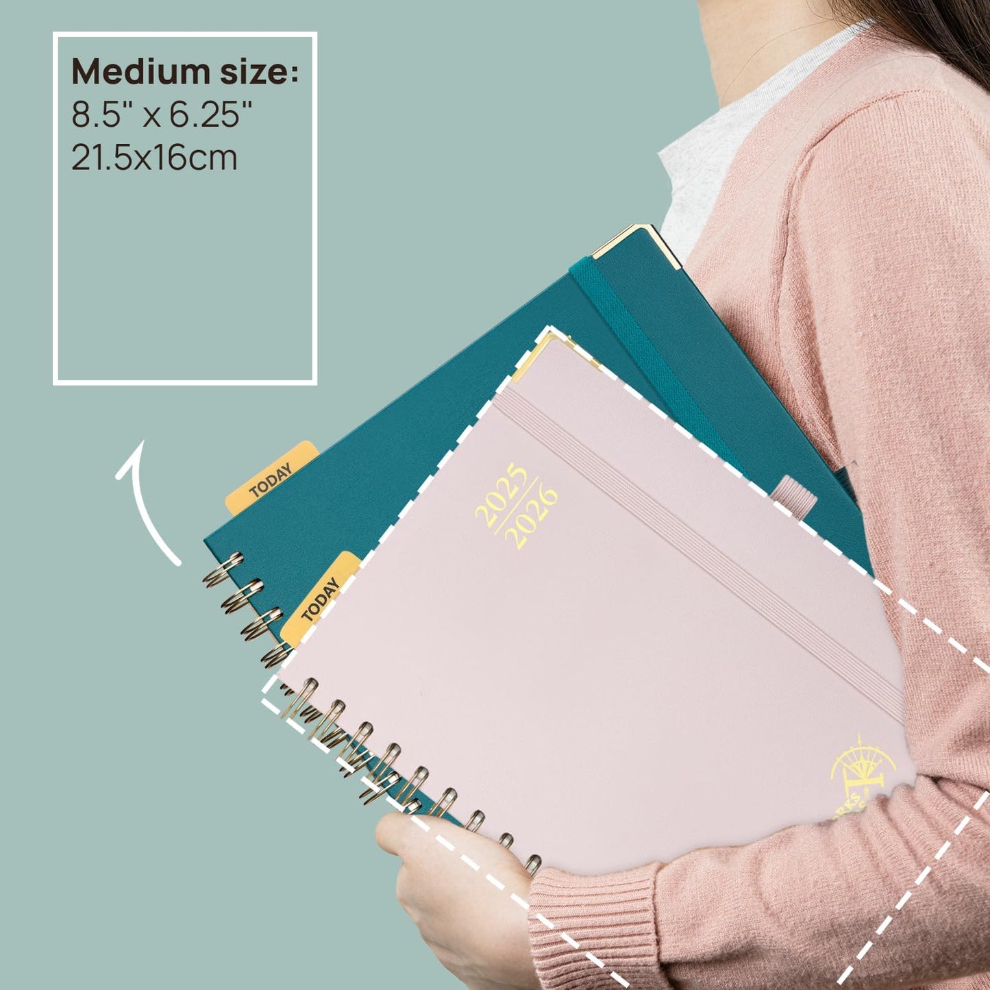 POPRUN Monthly Planner 2025-2026 Spiral Hardcover (6.25'' x 8.5''), 18 Months Calendar (Jul.2025 - Dec.2026)- 2 Pages per Month with Dotted Note Pages, Sunday Start, Laminated Tab - Midnight Green