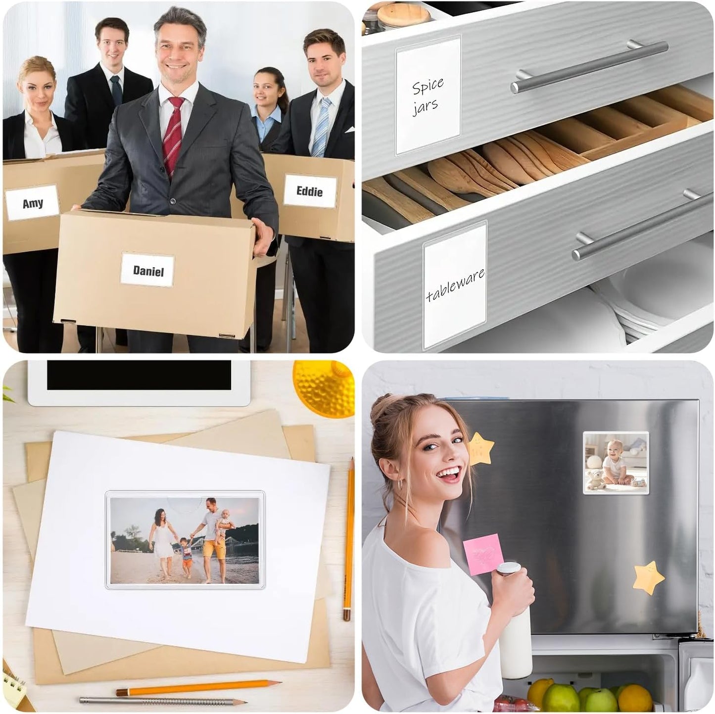 Circloophs 100 Packs Self Adhesive Index Card Pockets for 5”x 7” Card, Adhesive Label Holders with Top Open – 5.7”x 7.3” Clear Adhesive Label Pockets for Storage Bins, Locker, Shelves, Library, Office