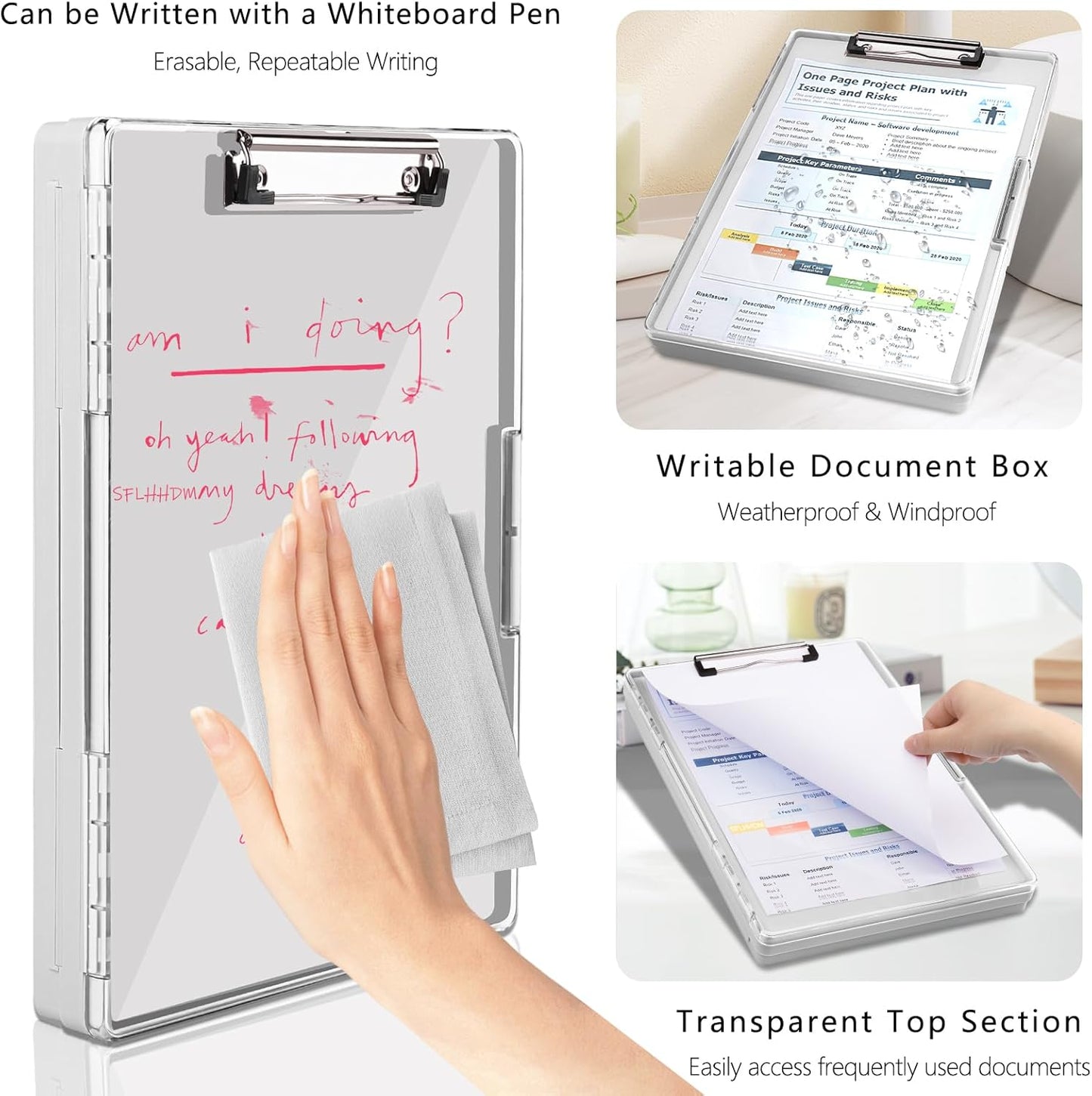 Clipboard with Storage,Heavy Duty Clip Boards 8.5x11 with 2 Storage Case,Clear Visible Top Panel Storage Clipboards,Side Opening Clip Boards,Nursing Clipboard Folder Case for Office Supplies-Lvory