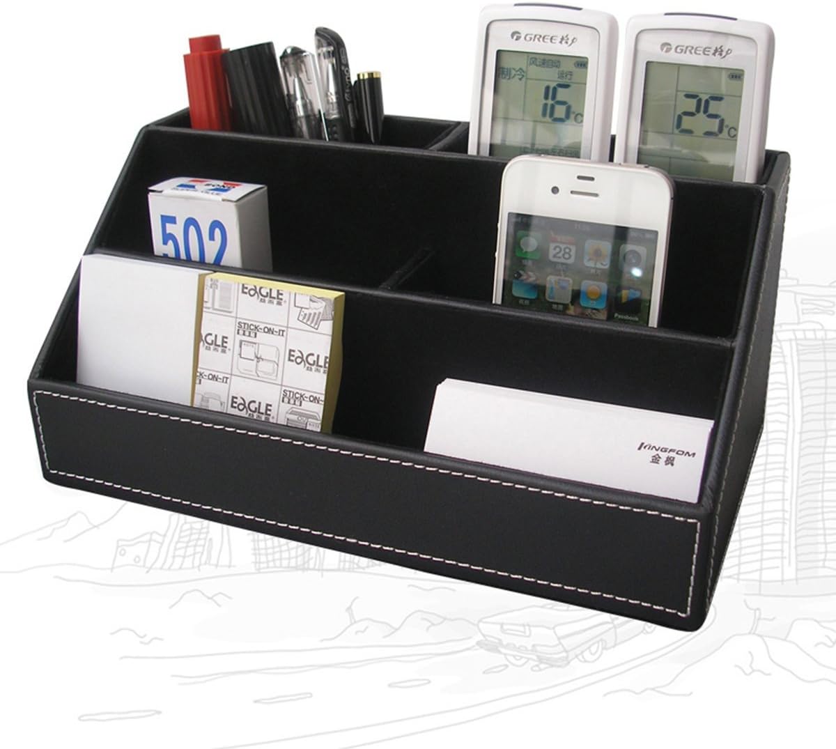 KINGFOM Office Desk Organizer Set 6PCS Desk Set, Desk Organizer Drawer, Files Holder Rack, Multifunction Organizer Box, Pen Holder with Name Card Holder, Memo Paper Holder,and Tissue Box Holder (T05H)