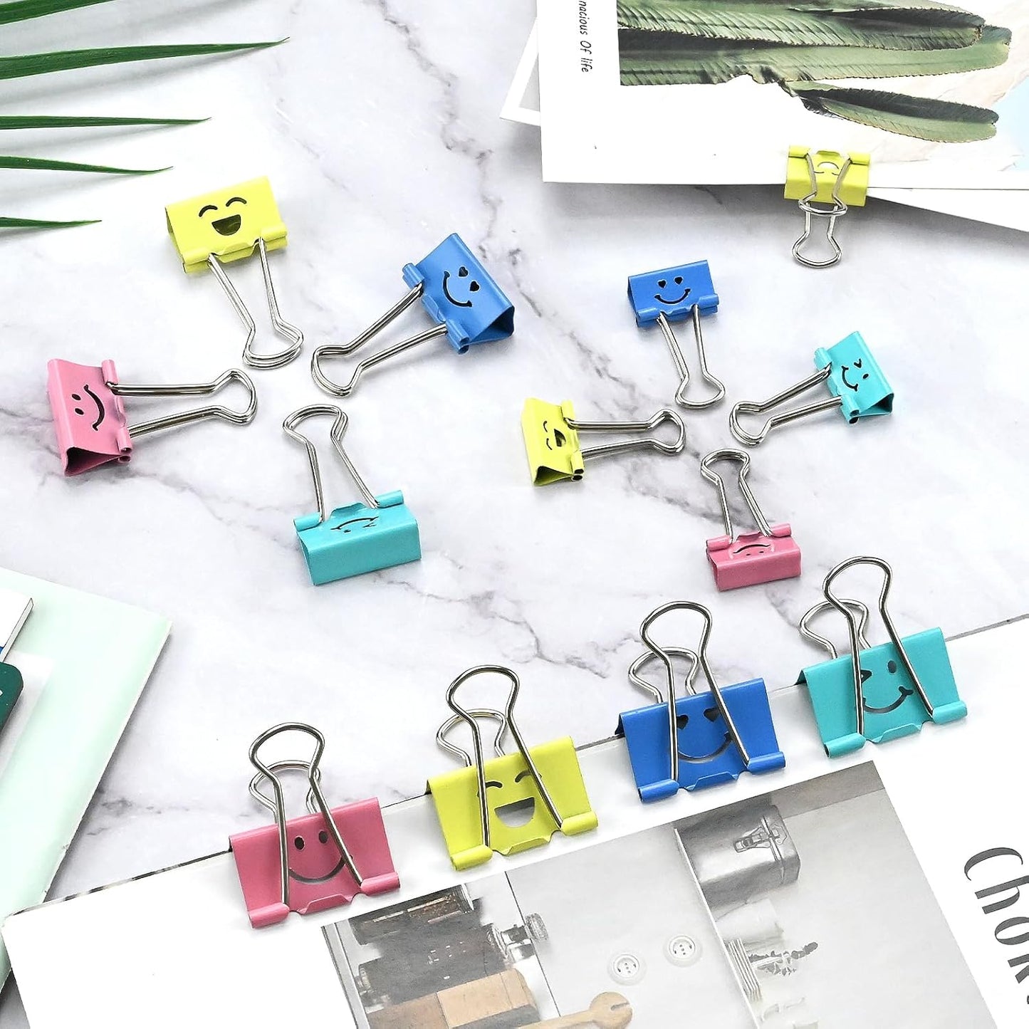 100 Pack Binder Clips Paper Clamps Assorted Sizes and Colors Cute Binder Clips with Smiling Face Metal Paper Clamps for Office, School