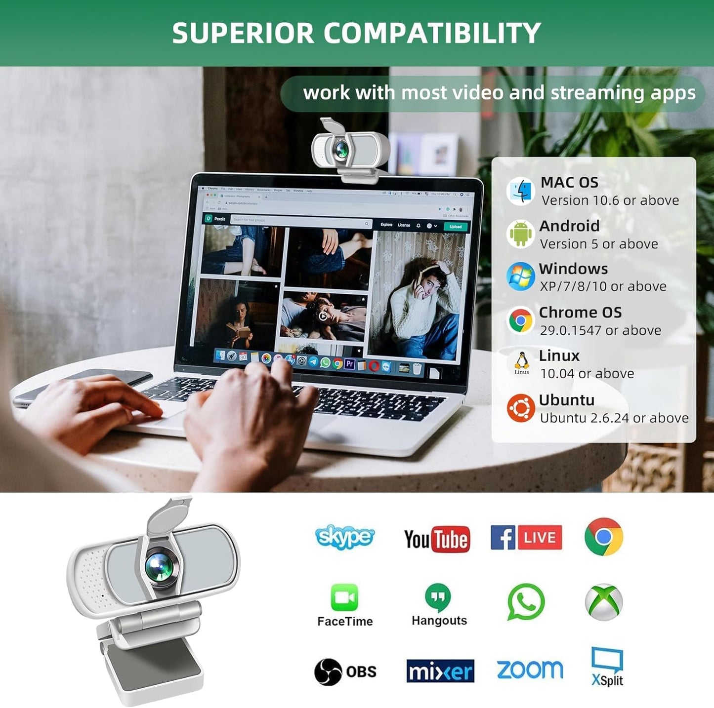 Full HD 1080P Webcam with Privacy Shutter and Tripod, Pro Streaming Web Camera with Microphone, Widescreen USB Computer Camera for Laptop Desktop