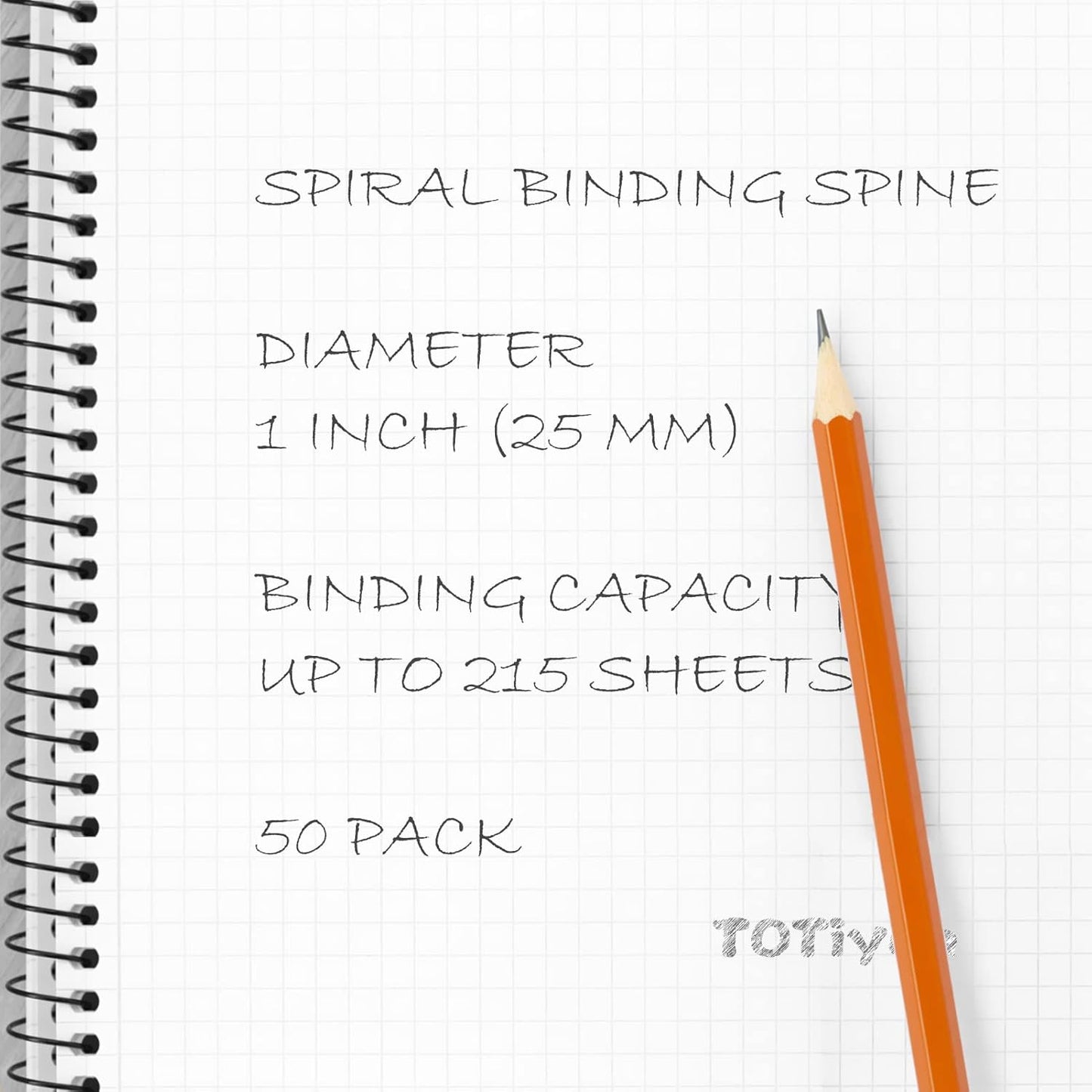 TOTiyea 50 Pack Plastic Binding Coils, 215 Sheet Capacity, 25mm (1") Binding Spirals, 4:1 Pitch, Black