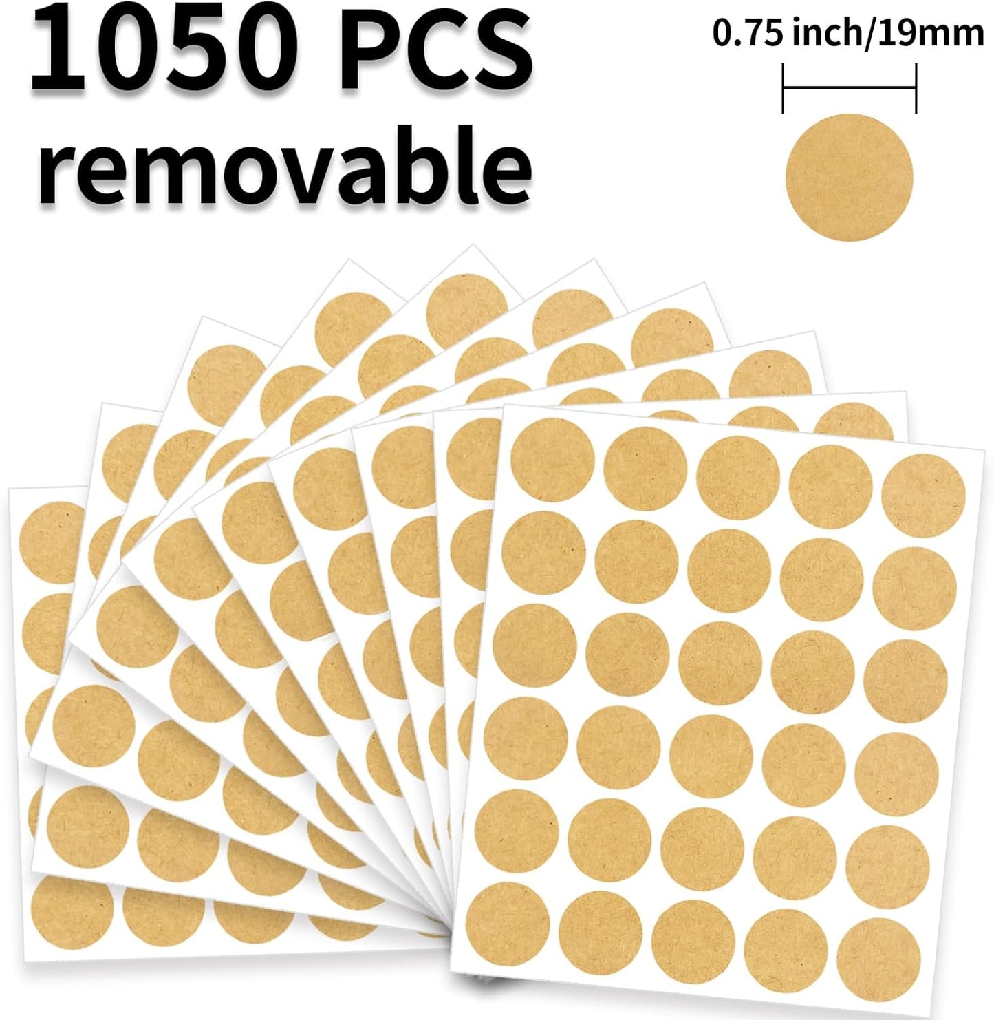 0.75 Inch Round Label Removable Color Code Dot Stickers (1050 Pack,Kraft)