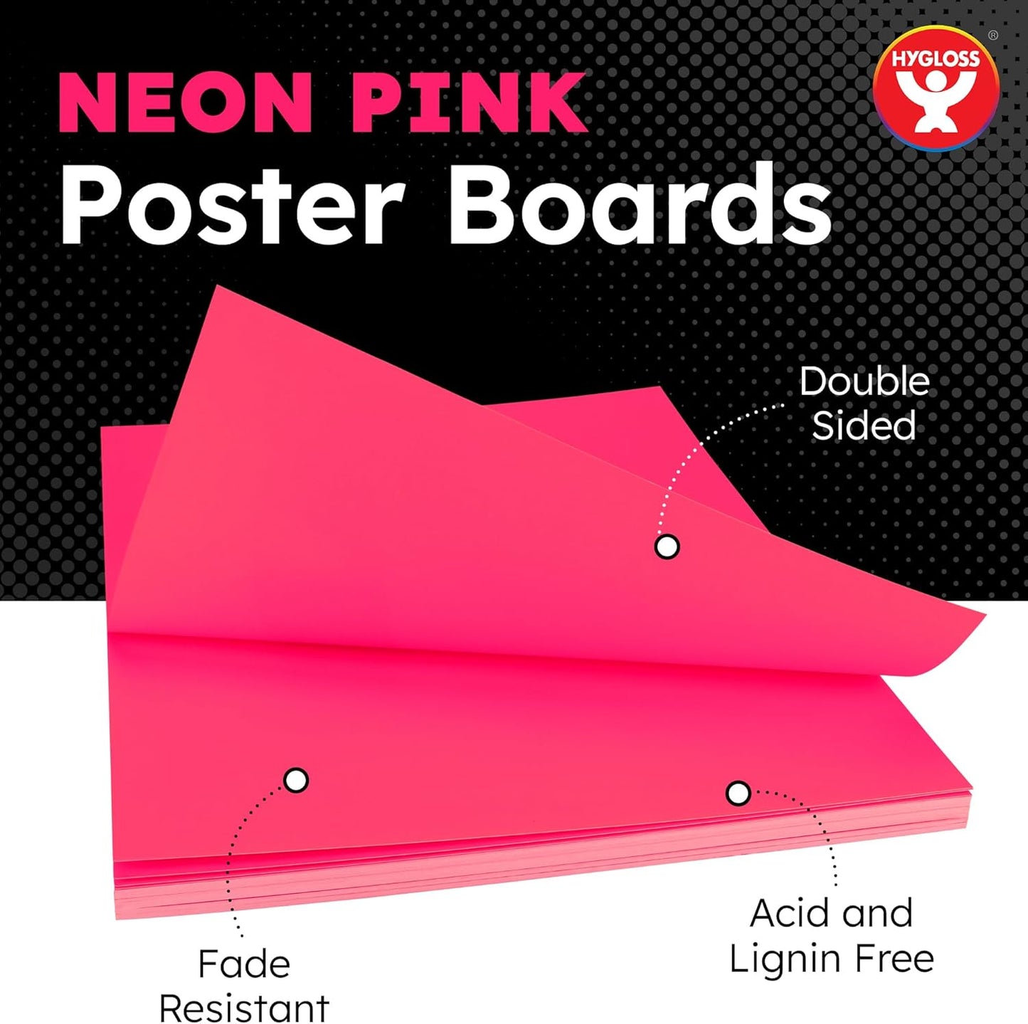 Hygloss Medium Poster Board 11x14 - 25 Neon Pink Single Color Poster Boards Bulk Pack - 10 Pt. Thickness Colored Poster Board Paper for Projects, Signs, Displays - Posterboard Multipack 11" x 14"
