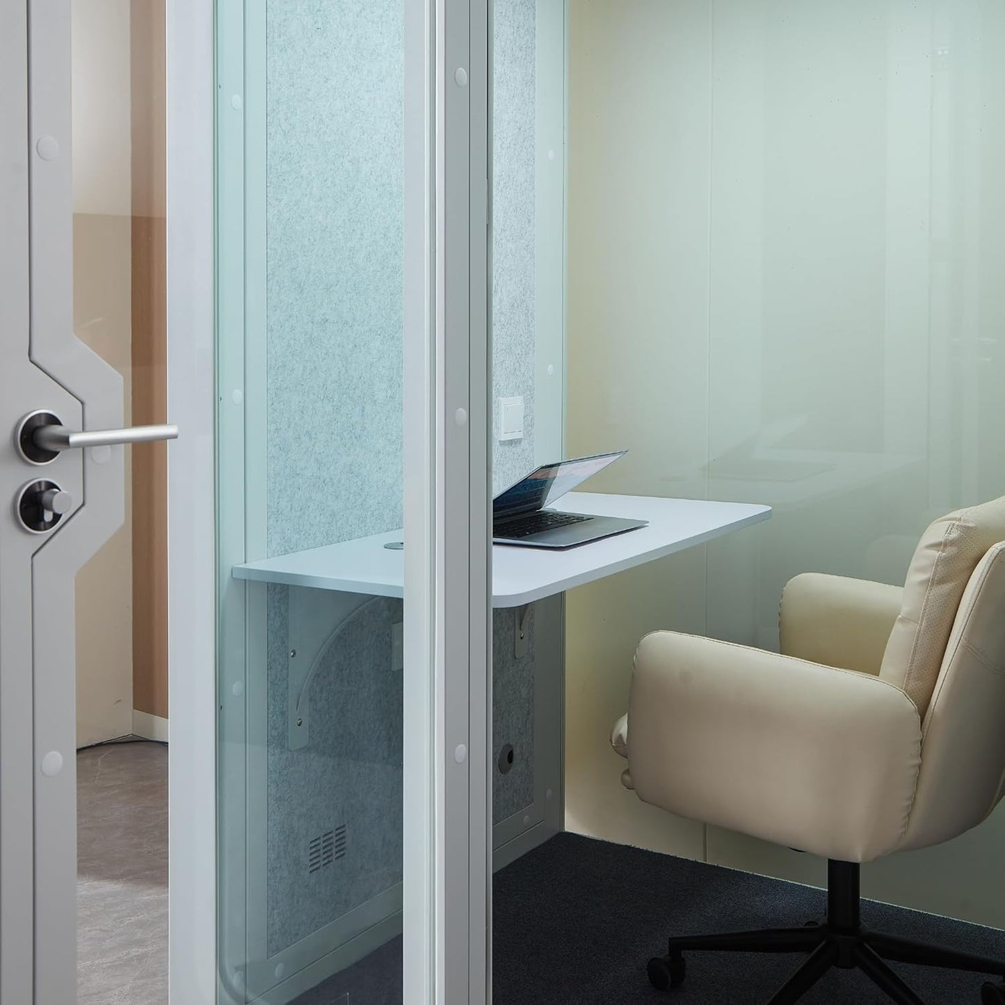 GEARONIC Mobile Office Pod Booth, Sound Proof Booth for Home, Mobile Roller with Desk, LED Light, Fans and AC USB Ports (White)