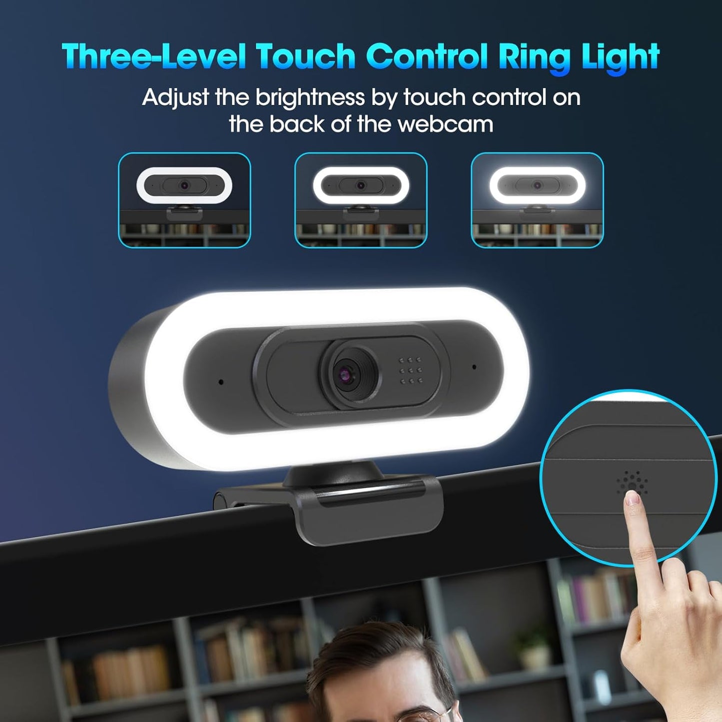 ToLuLu Streaming Webcam 2K 50FPS Web Cam, LED RGB Webcam with Microphone and Light, Autofocus Computer Camera with Cover and Tripod, Plug-Play USB Web cam for PC Desktop/MacBook Gaming Video Calling