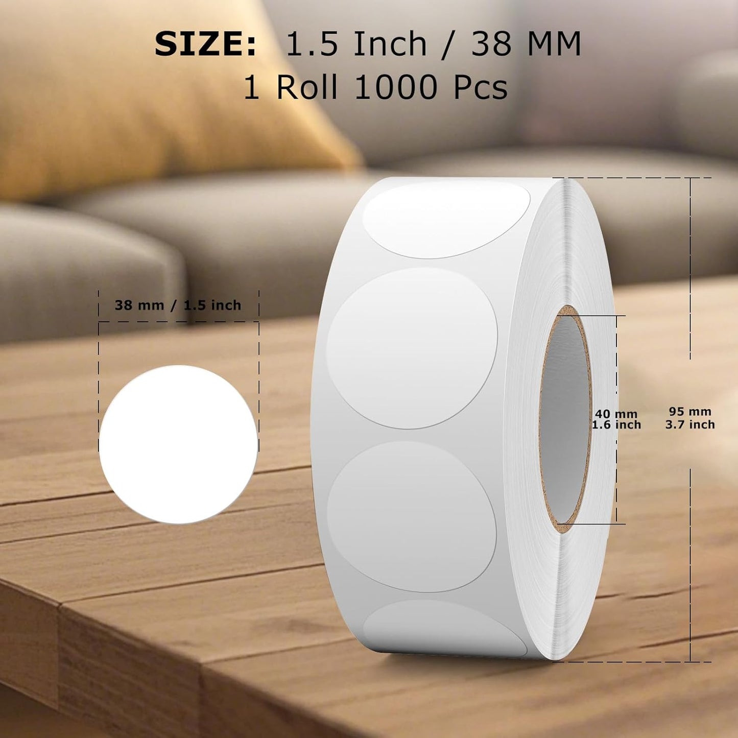 1000 PCS Color Coding Round Stickers 1.5 Inch Vinyl White Dot Sticker Removable Writable Circle Labels for Inventory Garage Sale Price Tags