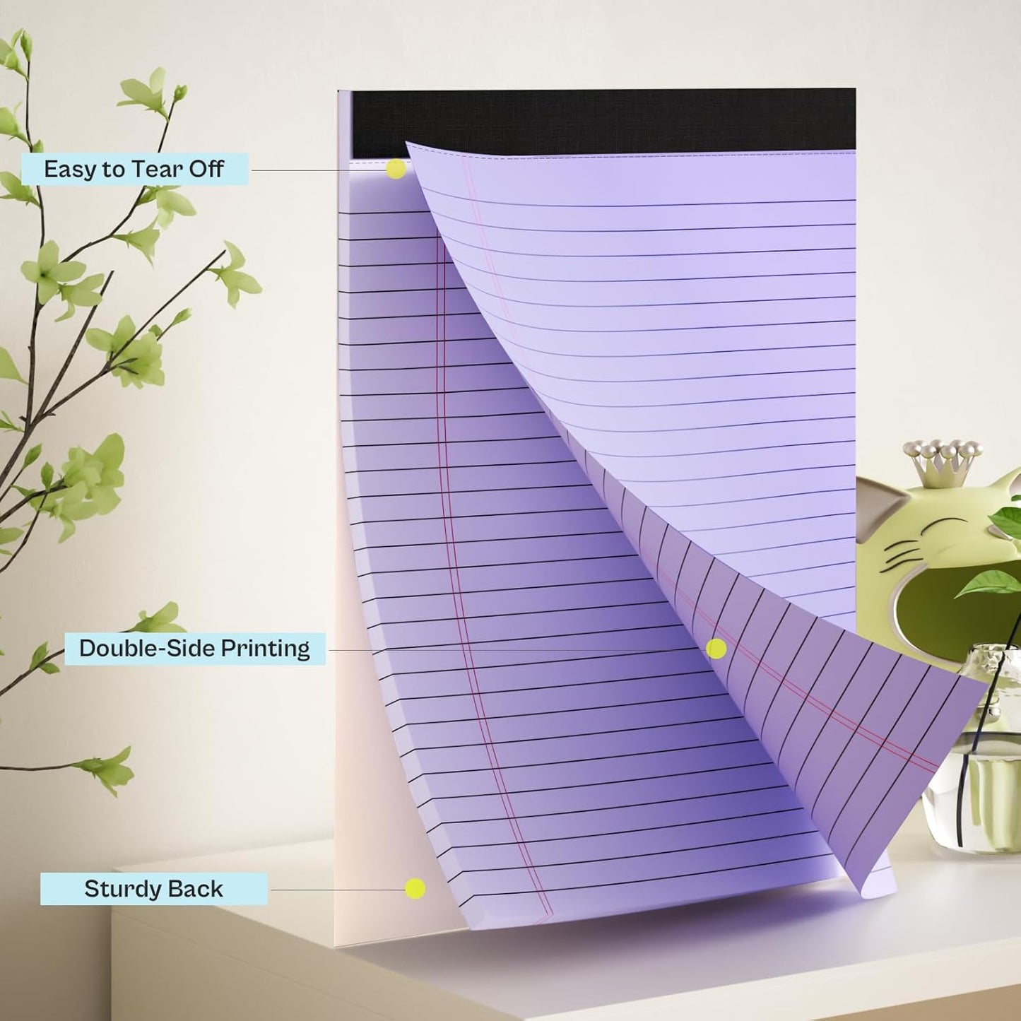 360 Sheets Purple Legal Pads 8.5" x 11" Pack of 12 Note Pads Wide Ruled Lined Paper with Micro-Perforated Writing Notebook 30 Sheets per Pad To-Do List Notepad for School, Office & Home Supplies