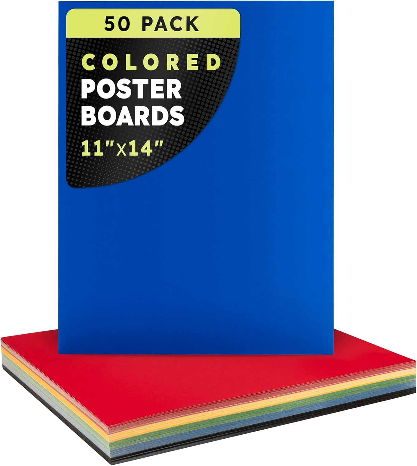 Hygloss Medium Colored Poster Board 11x14 - 50 Assorted Standard Color Poster Boards Bulk Pack - Red, Yellow, Green, Blue, Black - 10 Pt. Thickness Poster Board Paper, Posterboard Multipack 11" x 14"