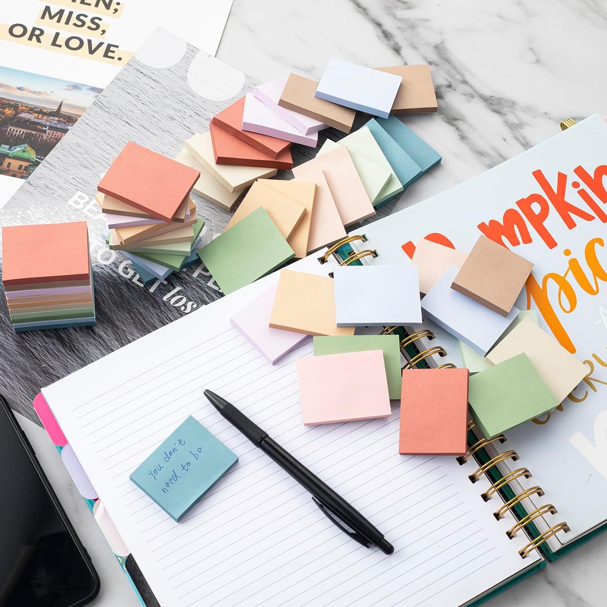 (50 Pads) Sticky Notes 1.5x2, Vintage Colors, 10 Colors Self Sticky Notes, Sticky Pads, Recyclable, Self-Stick Pads, Easy to Stick for Home, Office, Notebook