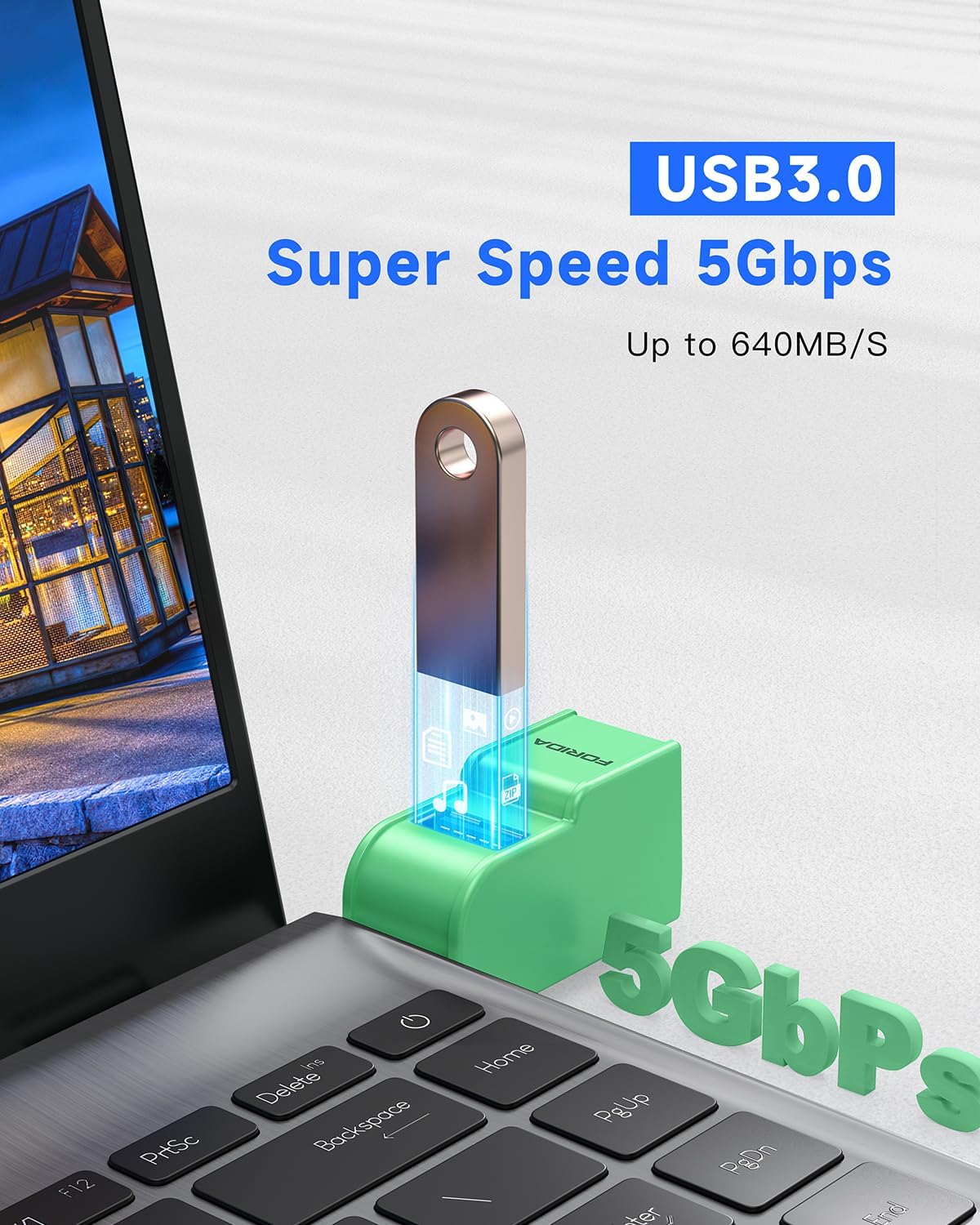 FORIDA 3 Ports USB 3.0 Adapter, USB Hub with 1 USB 3.0 and 2 USB 2.0 Ports, Portable USB Port Splitter for Keyboard, Mobile Hard Disk, U Disk, Camera, Mouse, etc (Green)