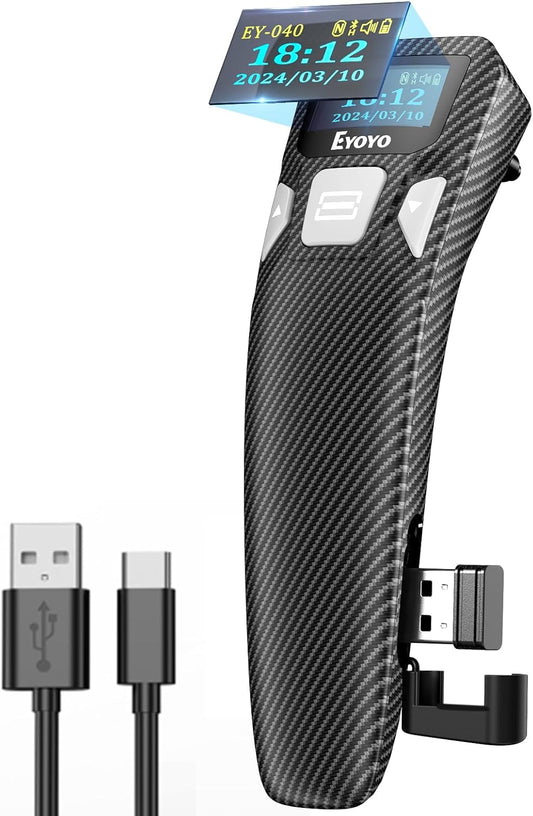 Eyoyo Mini Bluetooth Barcode Scanner: Portable 1D&2D QR Code Scanner with Digital Display for Library Book, Retail Store, Warehouse - Wireless & USB Wired Bar Code Reader for Android Phone PC Laptop