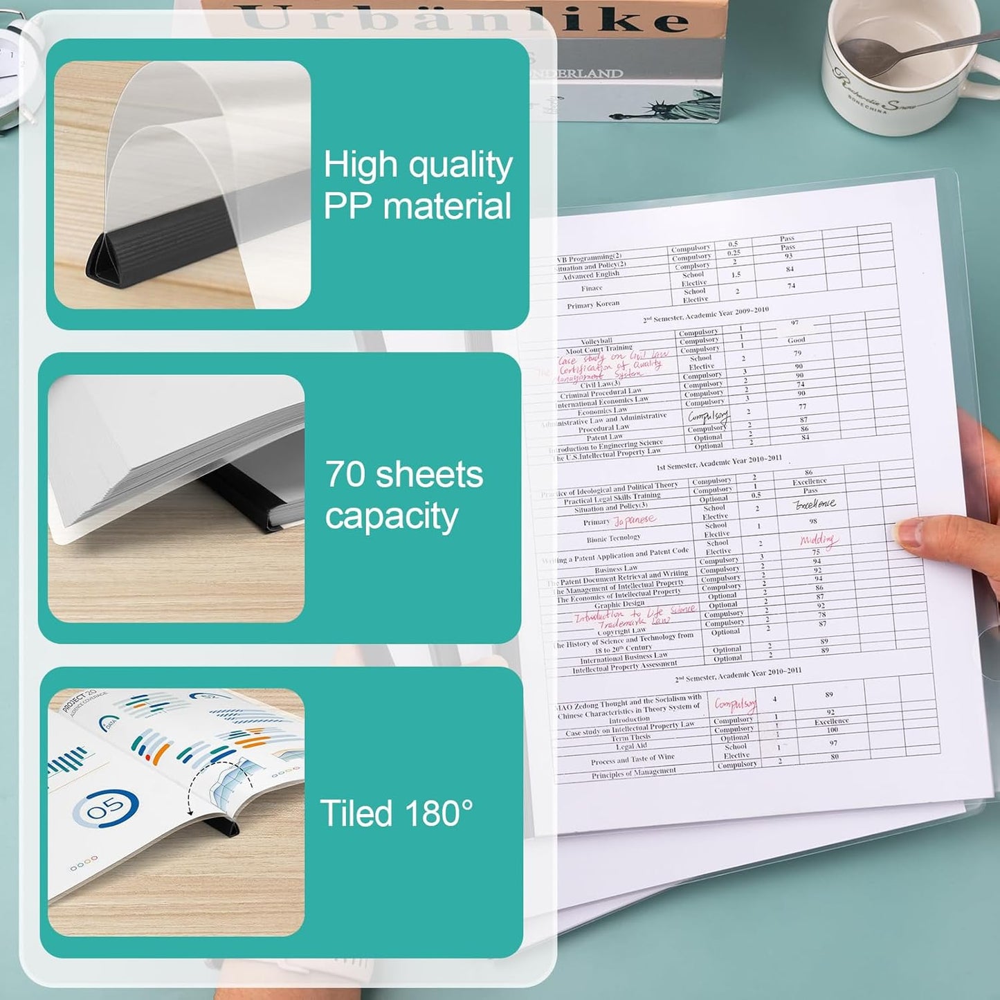 Dynta Report Covers 42 Pack Presentation Folders for Letter Size 70 Sheet Capacity, 5.5 Mil Report Covers with Sliding bar Black, Resume Folder Clear Folder for File Resume Documents