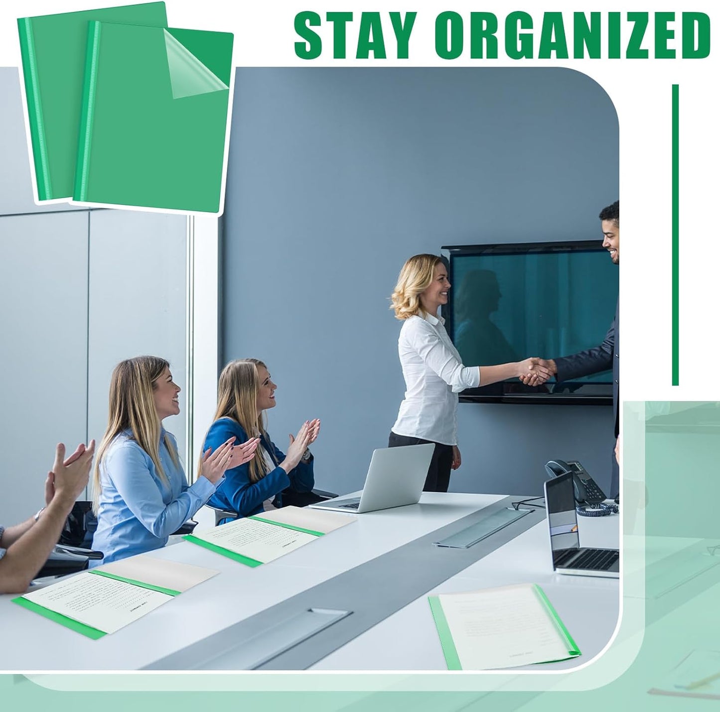 Teling 72 Pack Clear Front Report Covers Bulk Business Report Covers Plastic Presentation Folders Resume Portfolio Folder Paper Binder with 3 Prongs for Presentation Document School Office (Green)