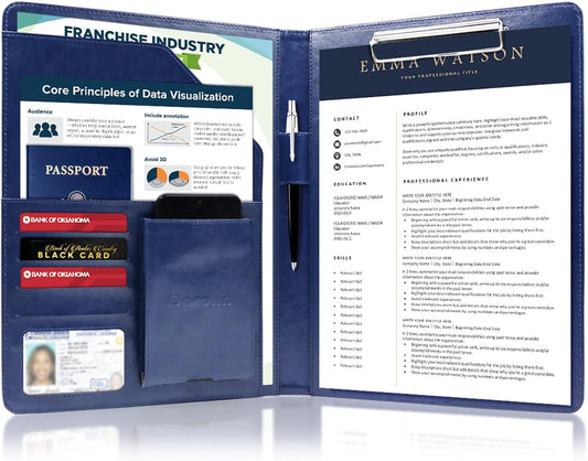 Darolin Business/Resume Padfolio Portfolio Folder with Letter/A4 Size Clipboard, Interview/Conference/Legal Document Organizer, Premium Portfolio Professional Case, Padfolio for Women/Men-Blue