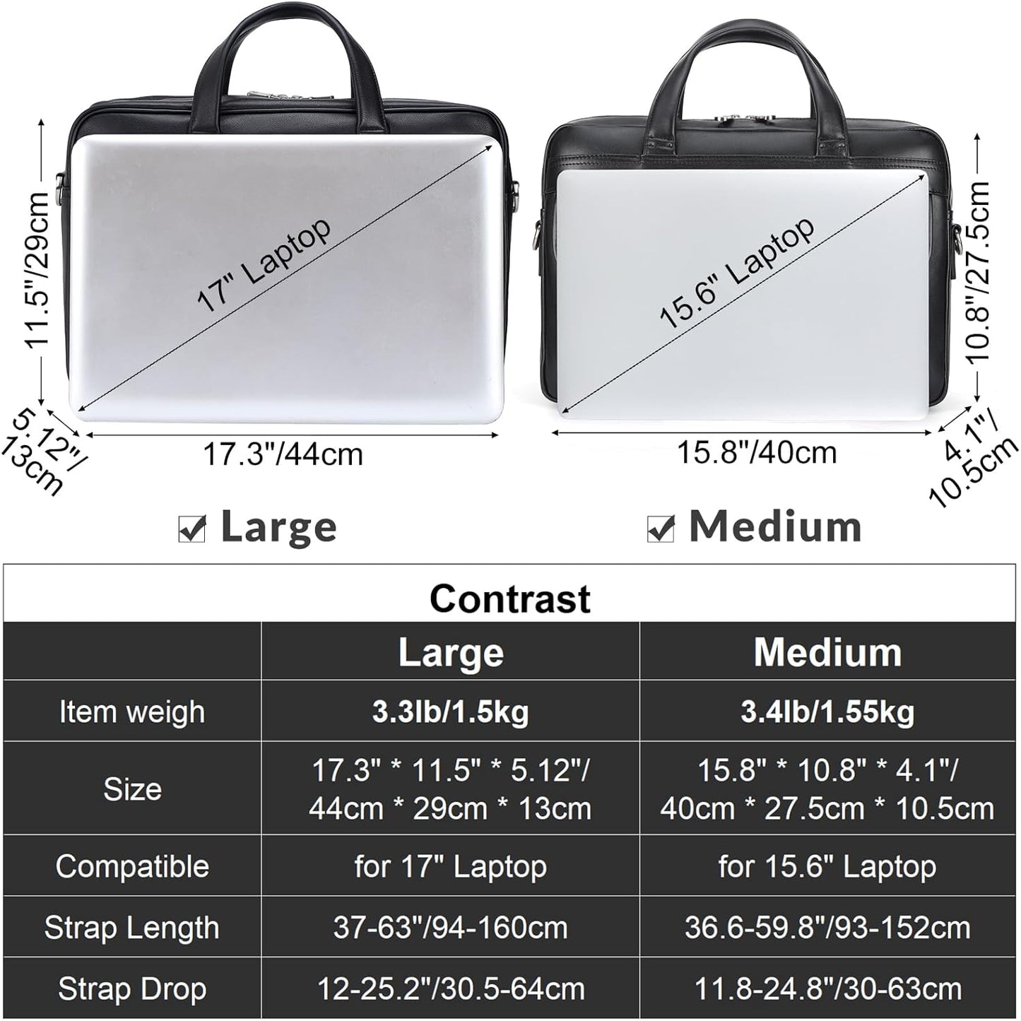 Masa Kawa Leather Briefcase for Men 15.6", 17" Laptop Computer Case Business Travel Work Messenger Cross Body Shoulder Bag