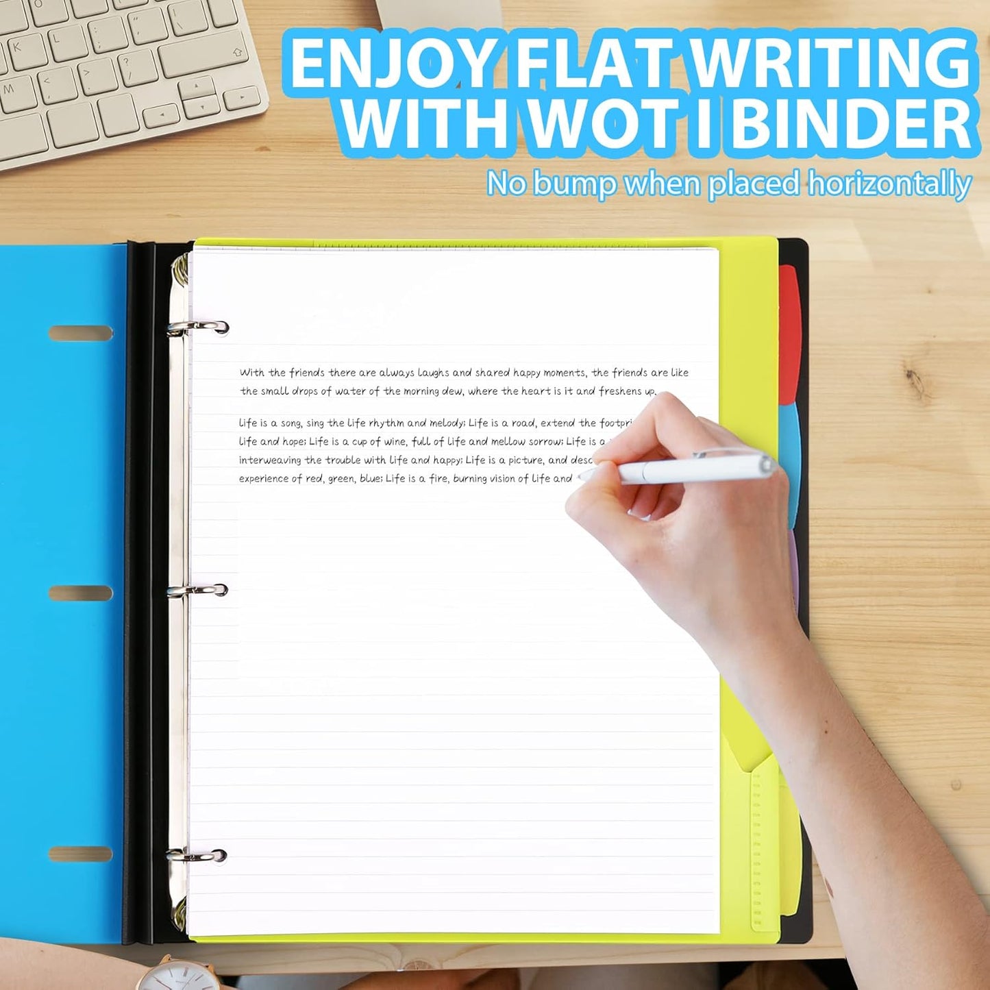 WOT I 2-Pack Telescoping 3 Ring Binder Notebooks - Customizable Cover, 5 Dividers & Pocket Folder in One Slim Organizer (60 Sheets Included), Blue